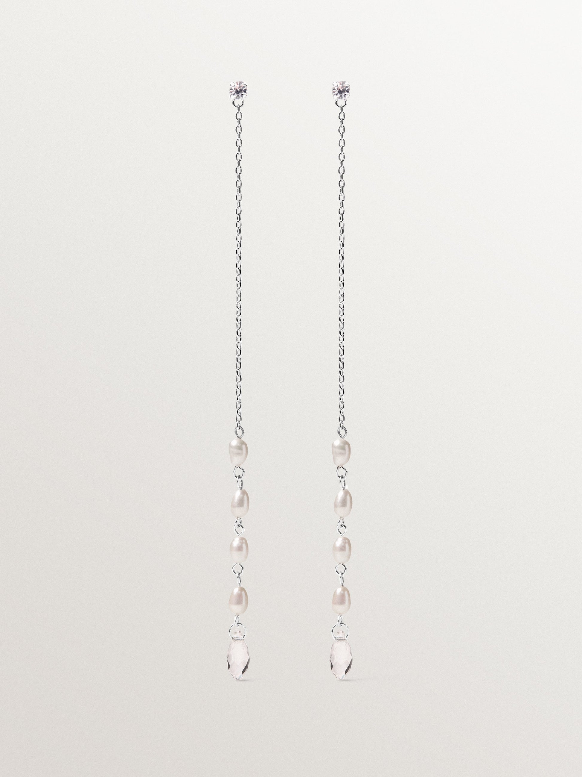 Long earrings with baroque pearls and crystals