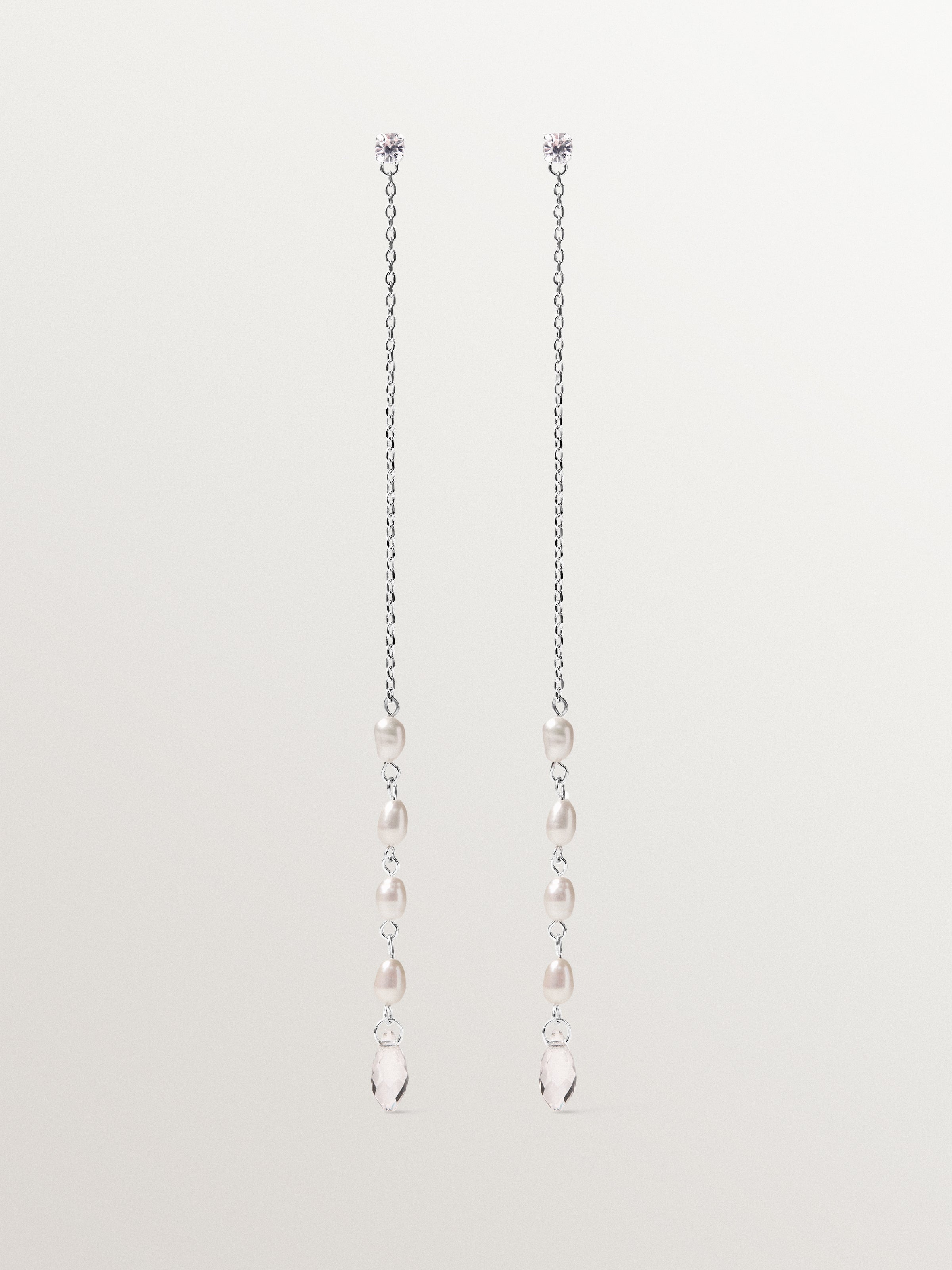 Long earrings with baroque pearls and crystals