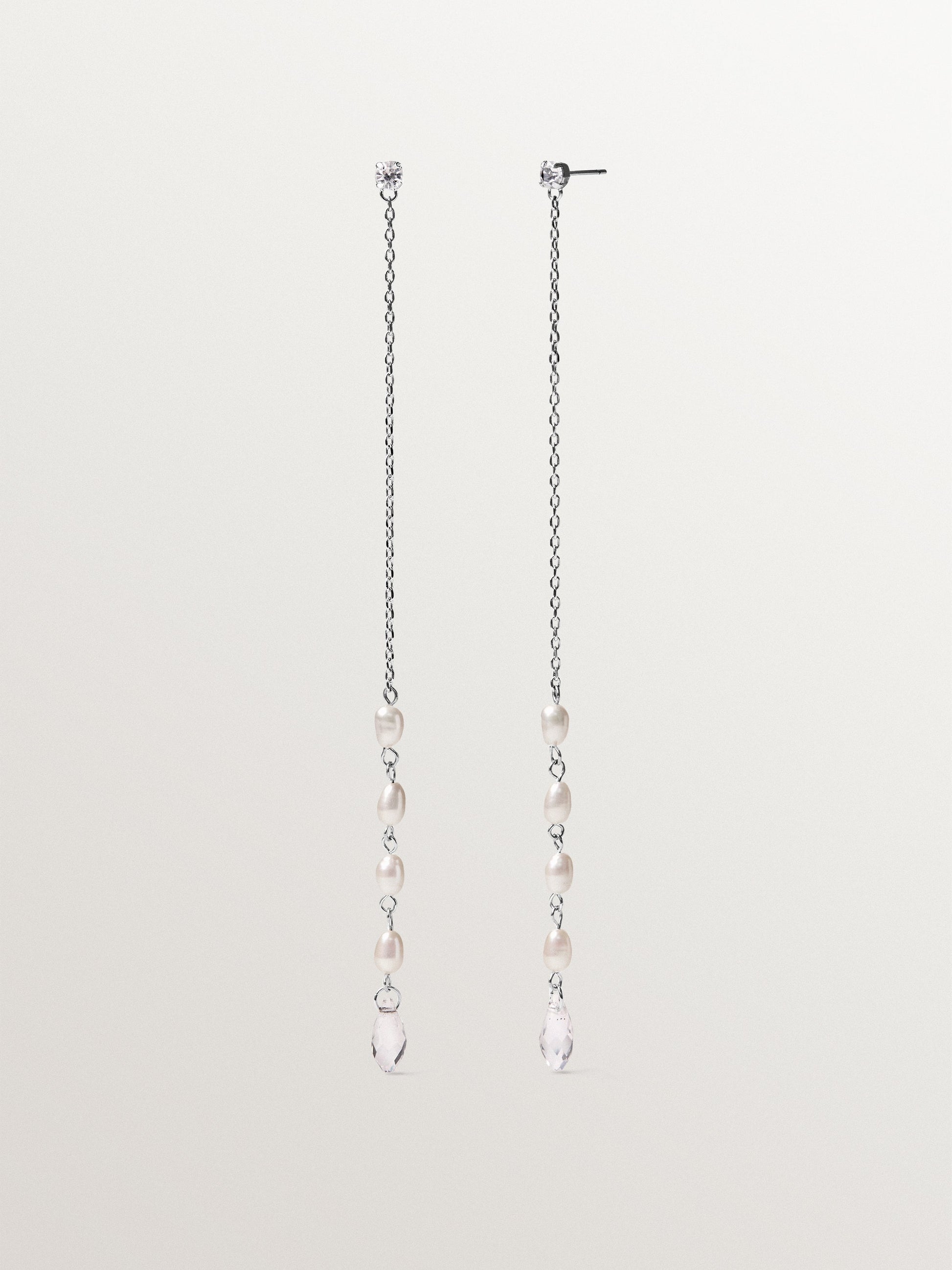 Long earrings with baroque pearls and crystals