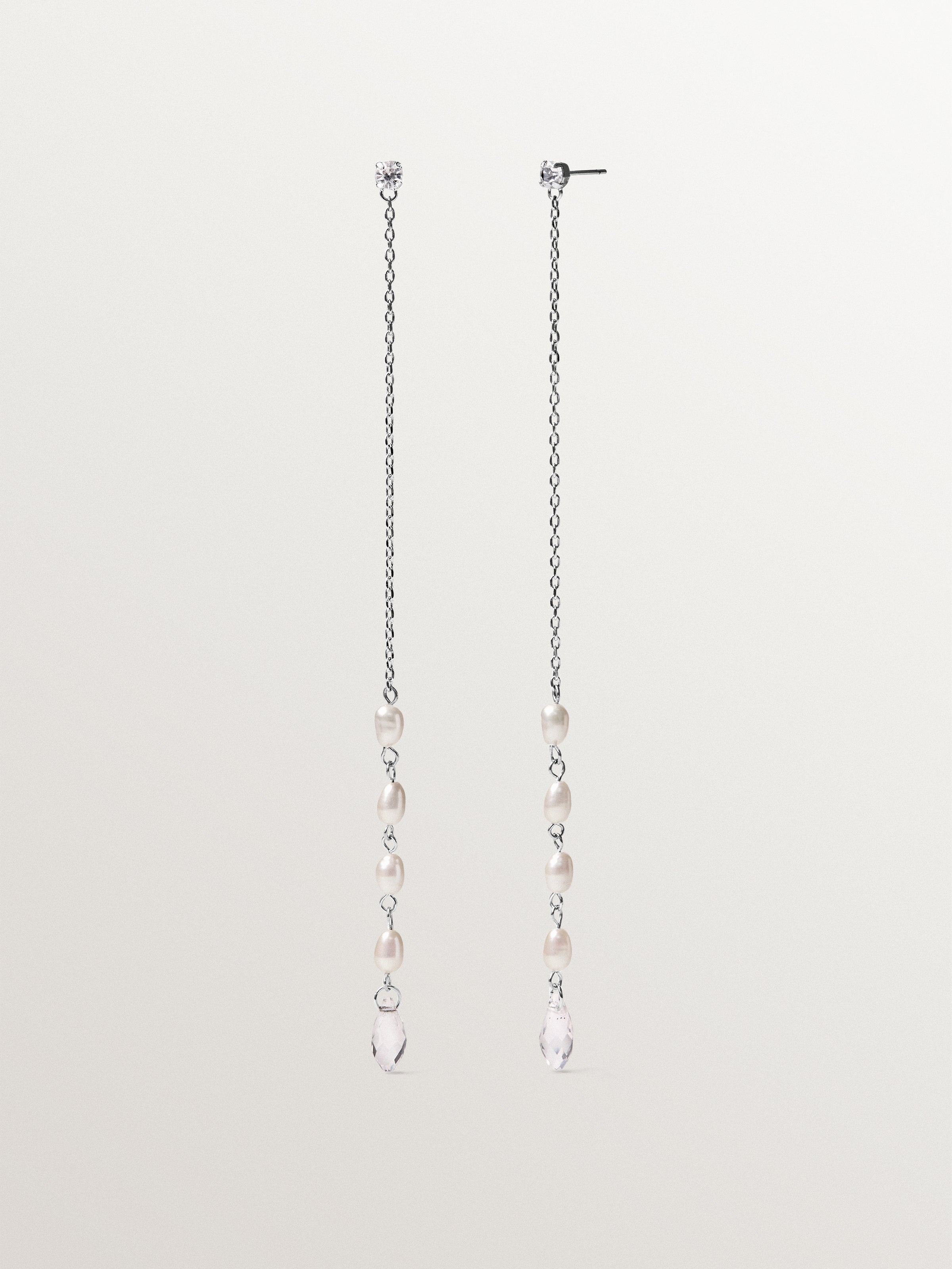Long earrings with baroque pearls and crystals