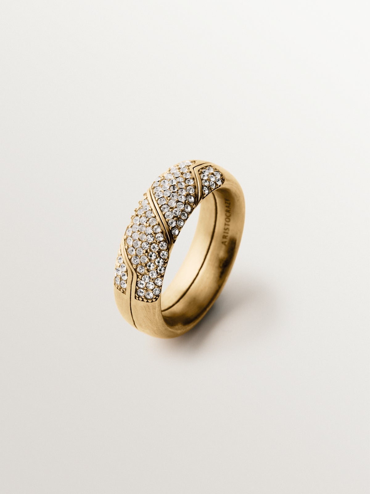 Yellow gold-plated puzzle ring with crystal pavé
