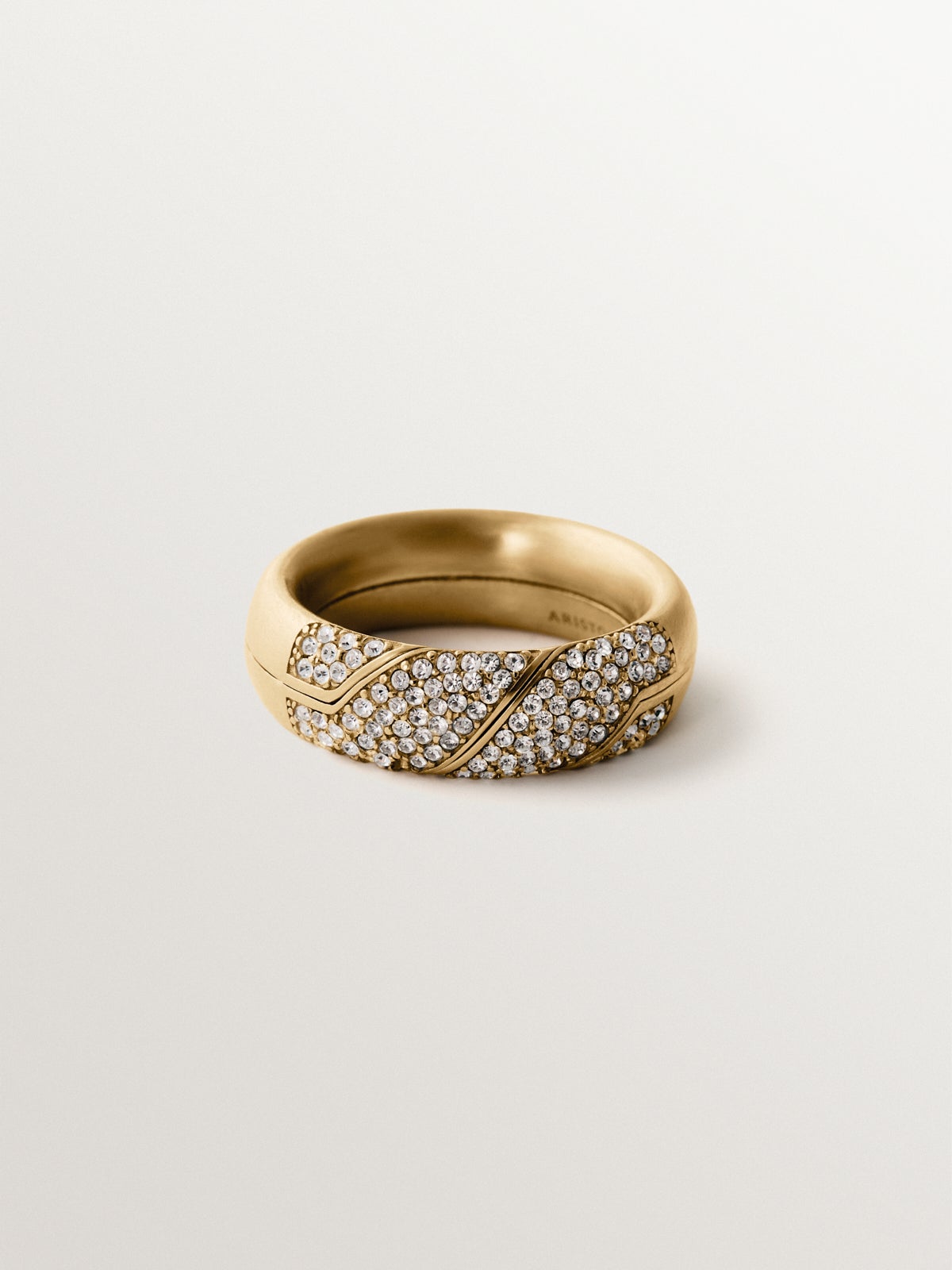 Yellow gold-plated puzzle ring with crystal pavé