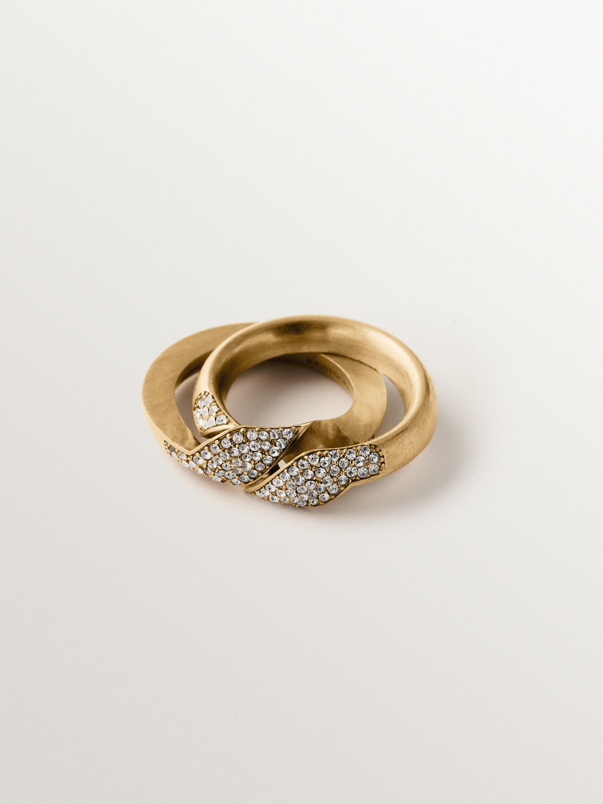 Yellow gold-plated puzzle ring with crystal pavé