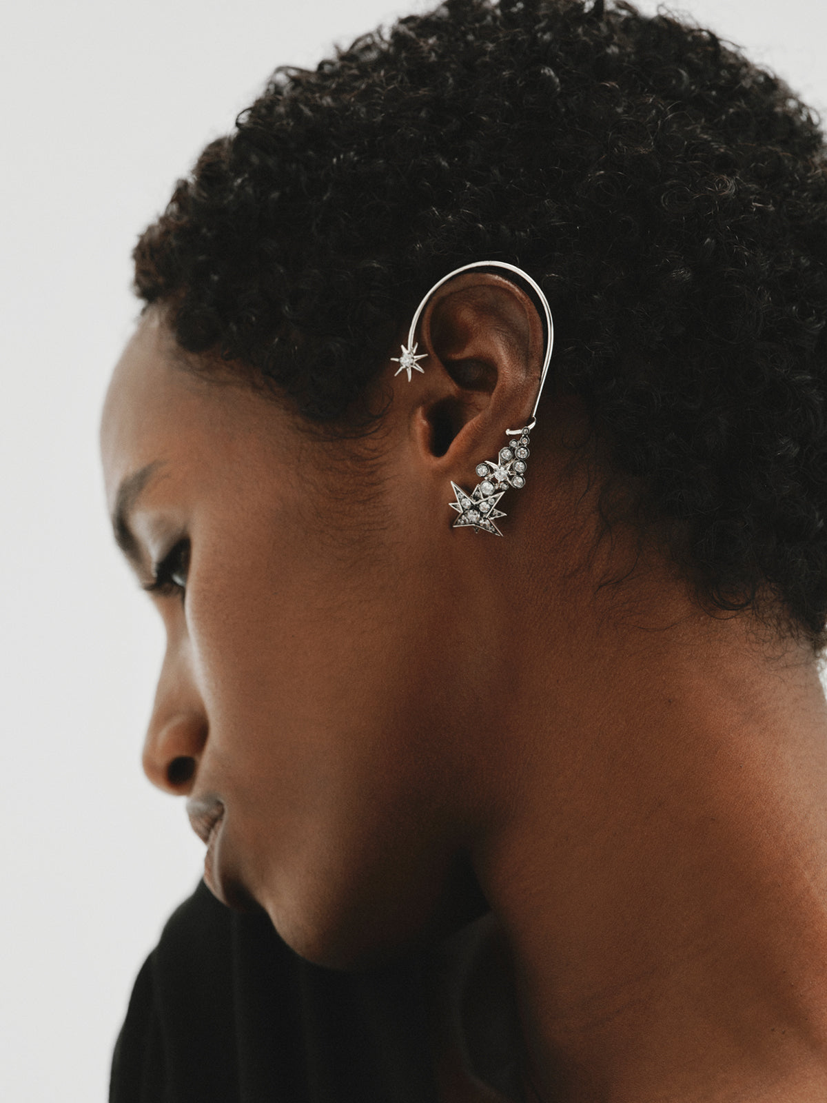 Two-tone ear cuff with crystals and stars
