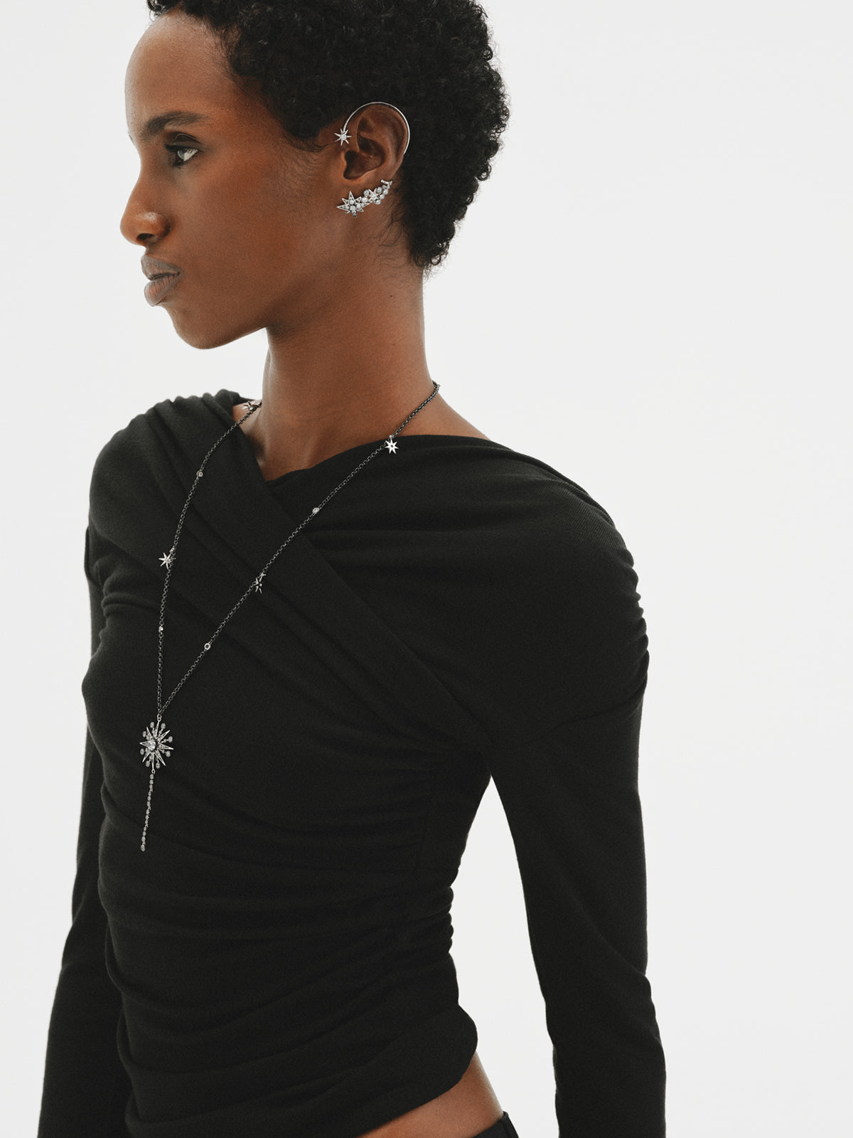 Two-tone ear cuff with crystals and stars