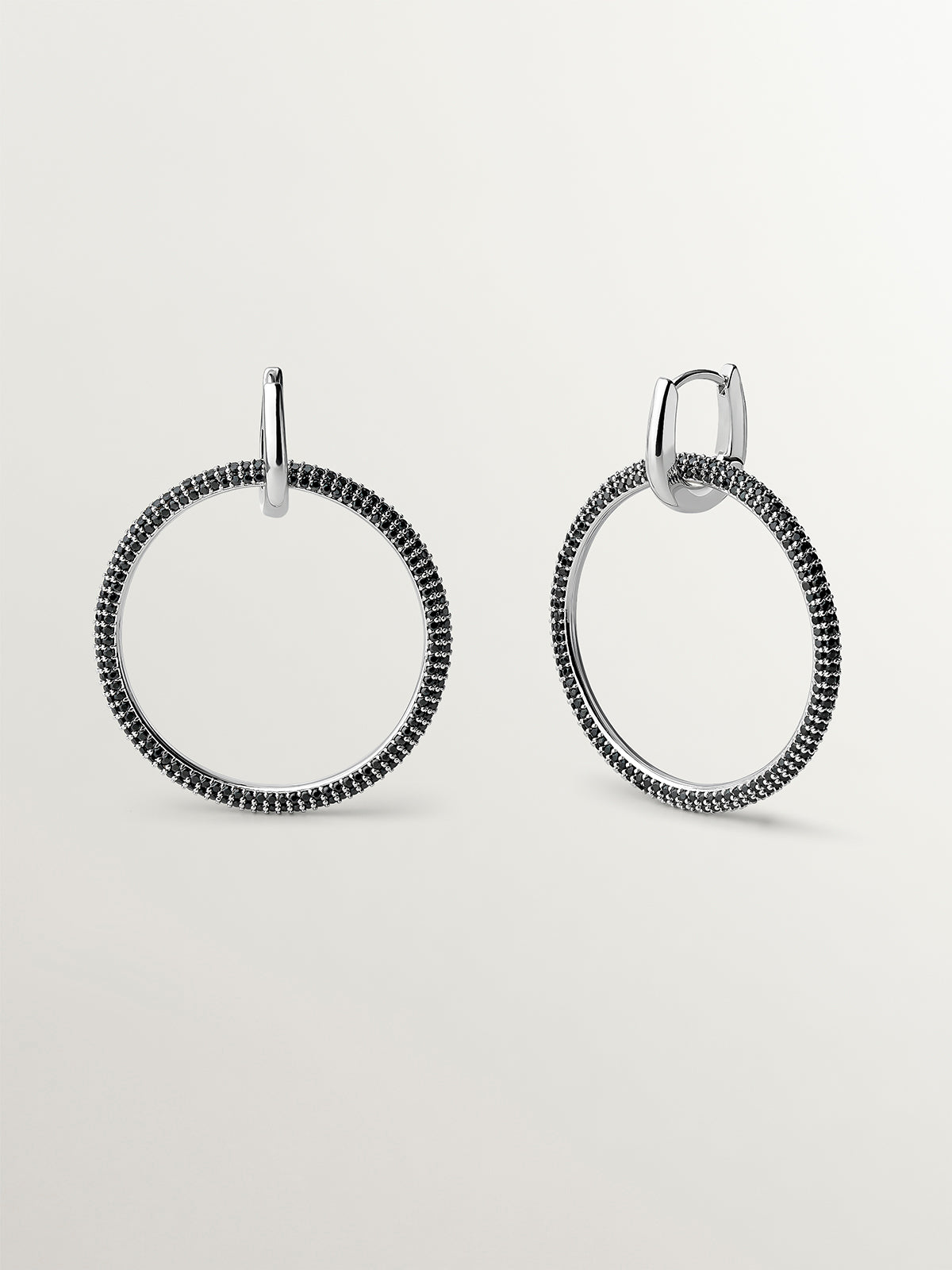 Double hoop earrings with black crystals