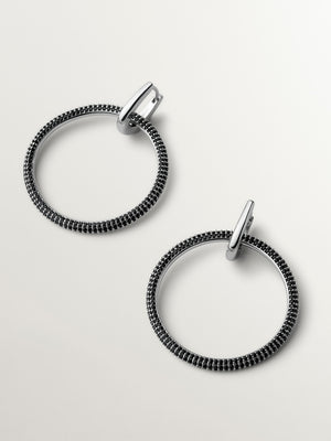 Double hoop earrings with black crystals