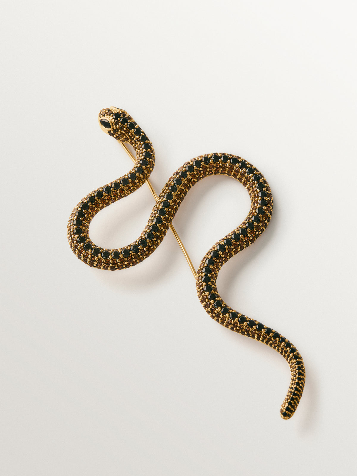 Yellow gold-plated snake brooch with crystals