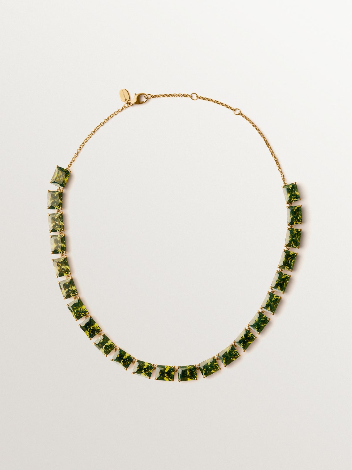 Yellow gold-plated necklace with green crystals