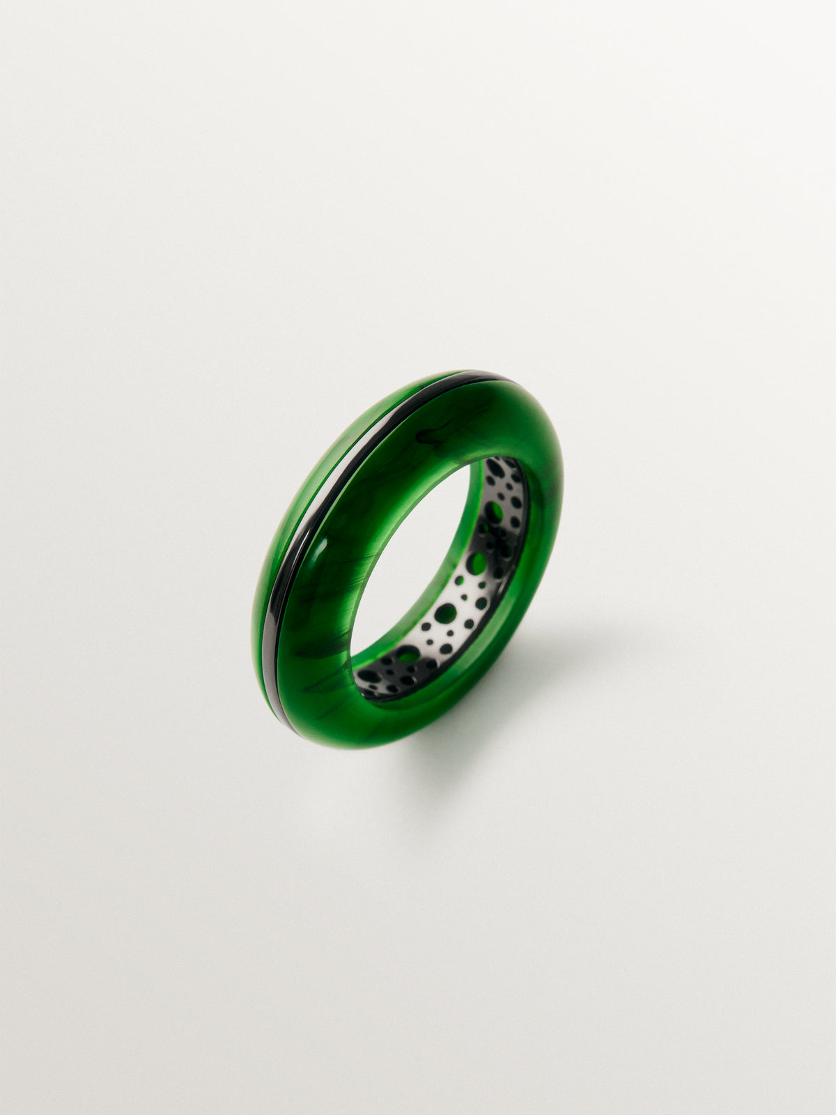 Chunky ring with green resin and gunmetal finish