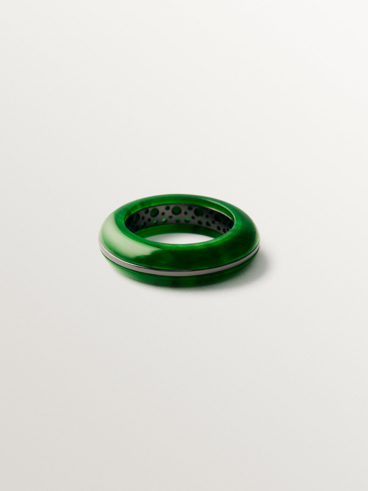 Chunky ring with green resin and gunmetal finish