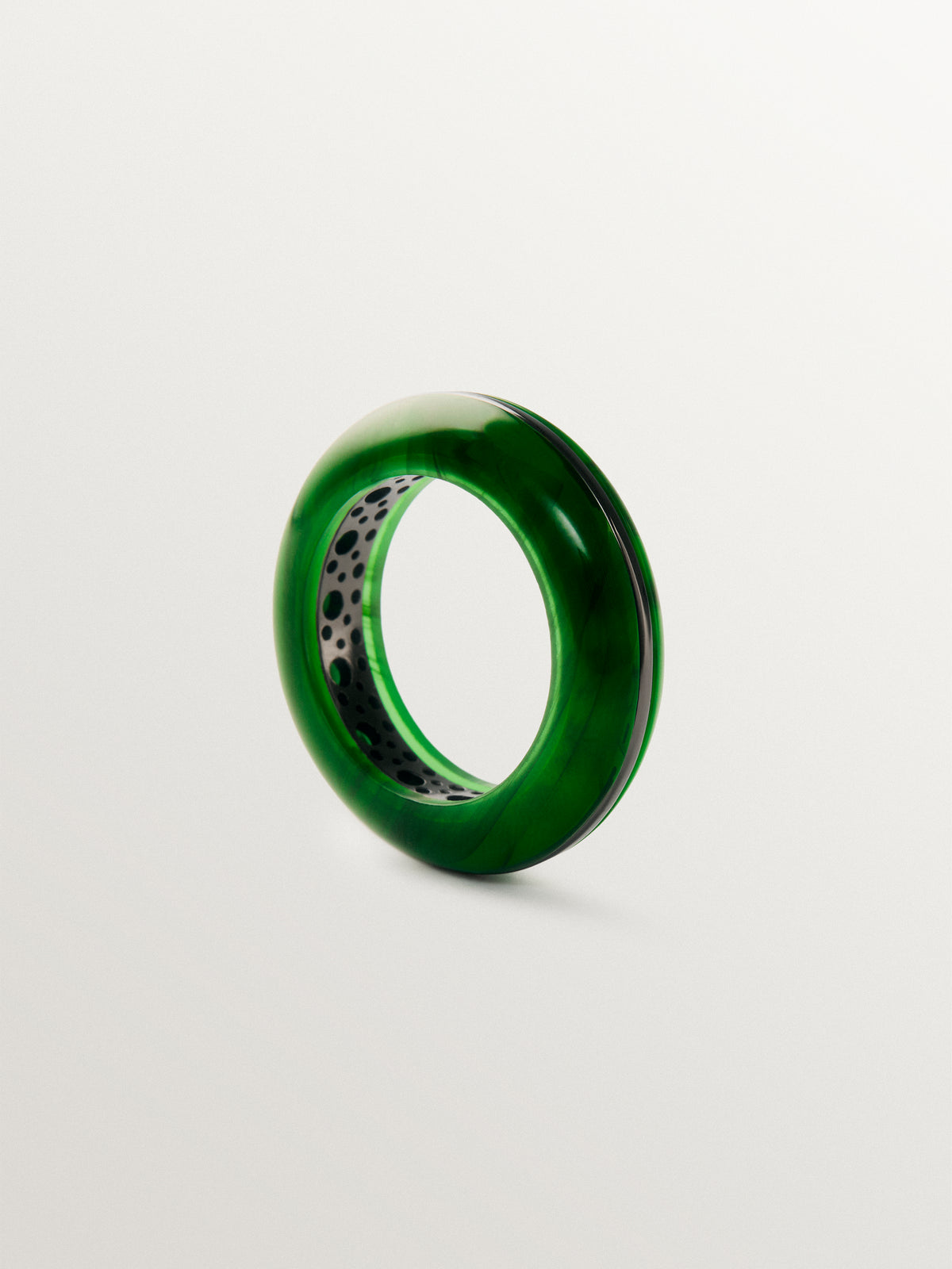 Chunky ring with green resin and gunmetal finish