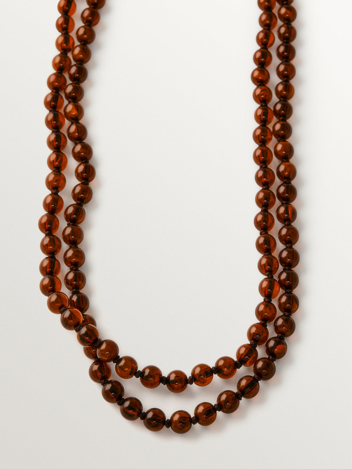 18K yellow gold-plated necklace with brown resin beads and crystals