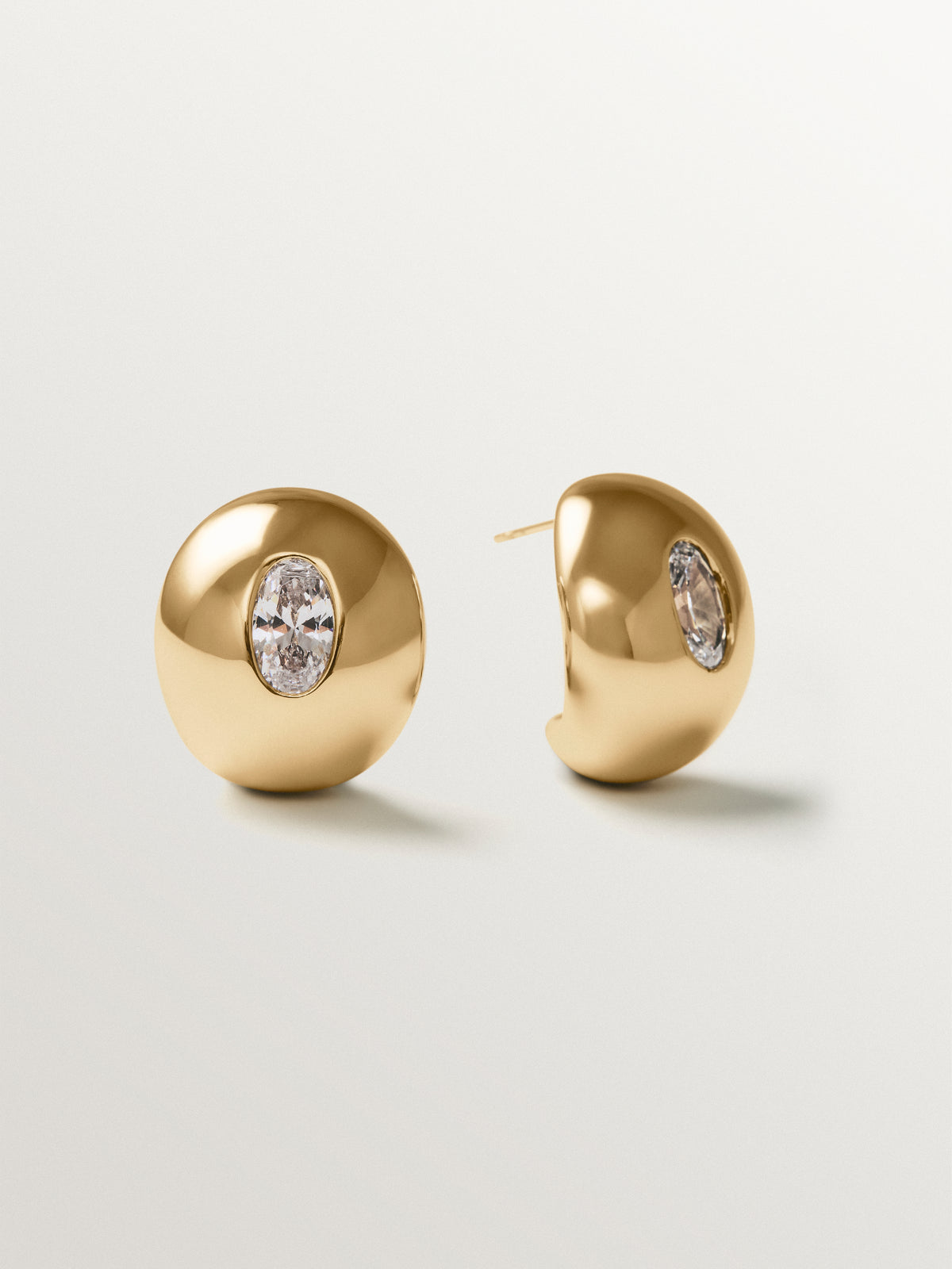 Yellow gold-plated hoop earrings with crystals
