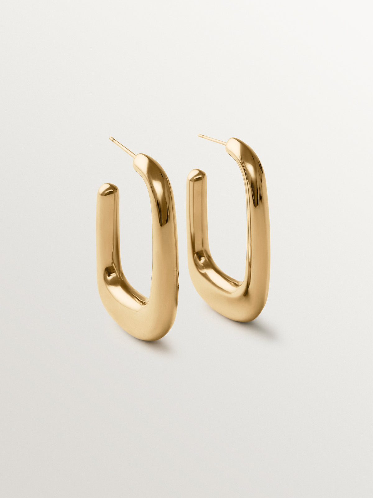 Large yellow gold-plated rectangular hoop earrings