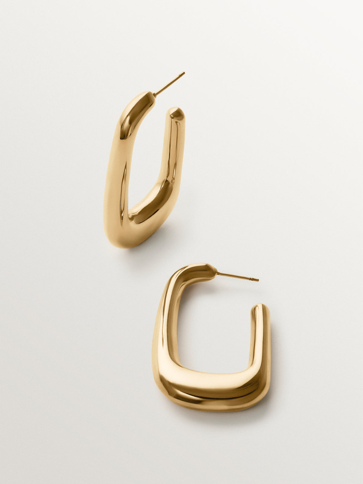 Large yellow gold-plated rectangular hoop earrings