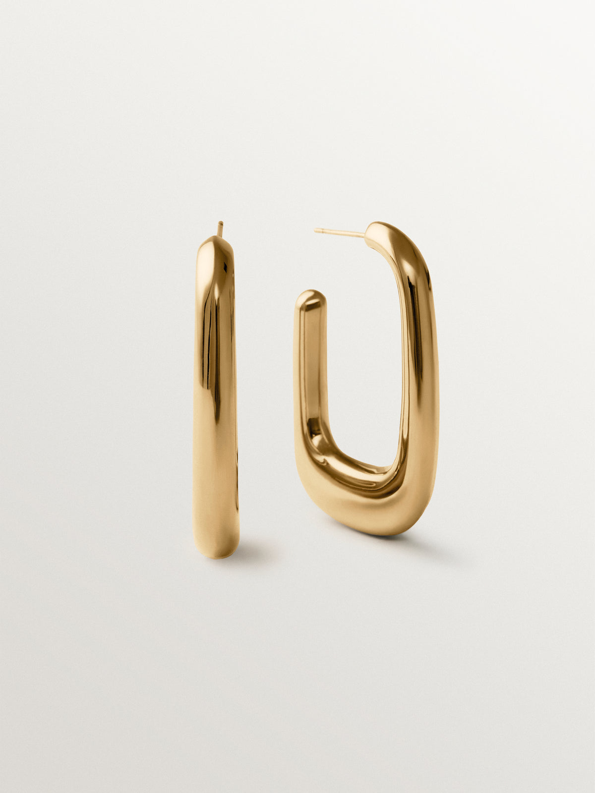 Large yellow gold-plated rectangular hoop earrings