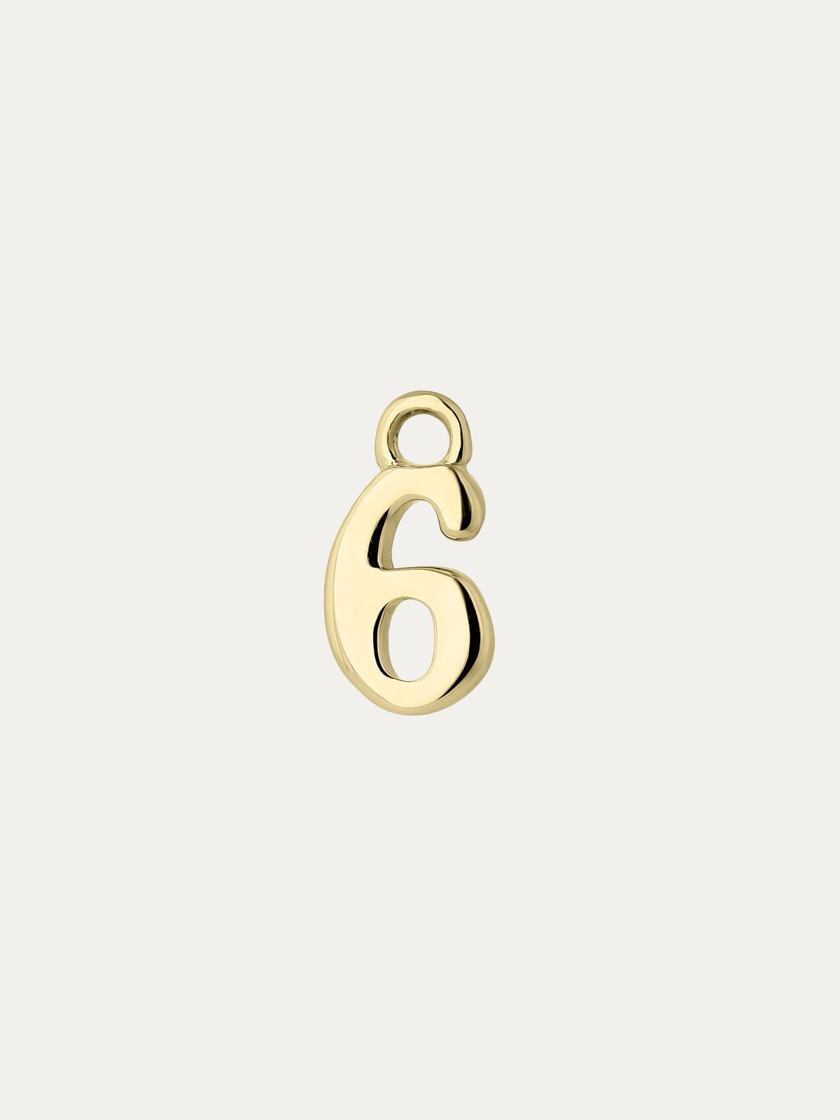 14K yellow gold charm with number 6