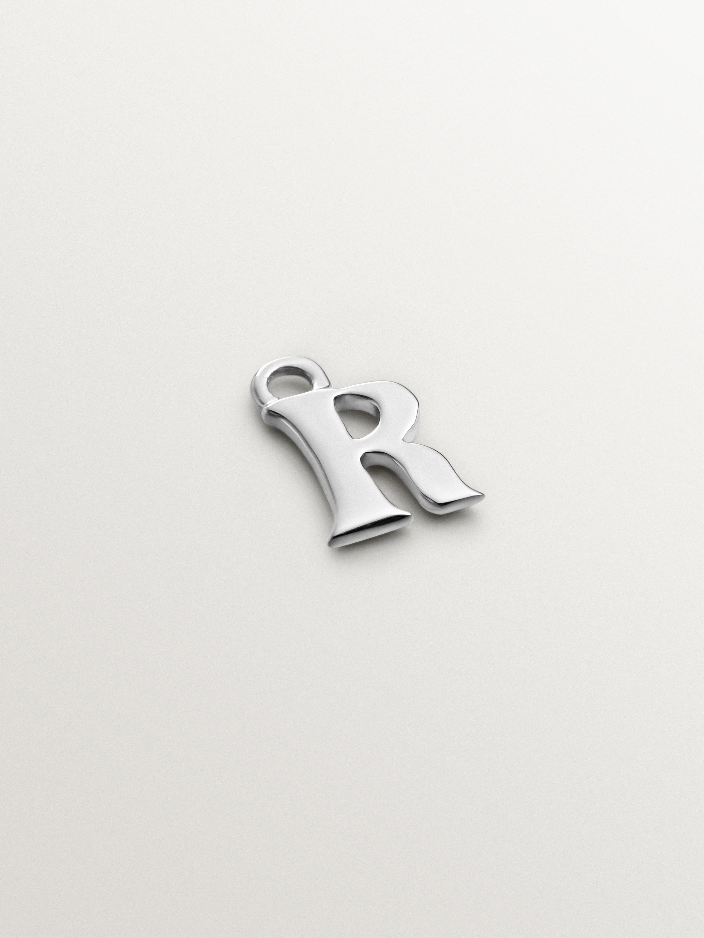 14K white gold charm with initial R