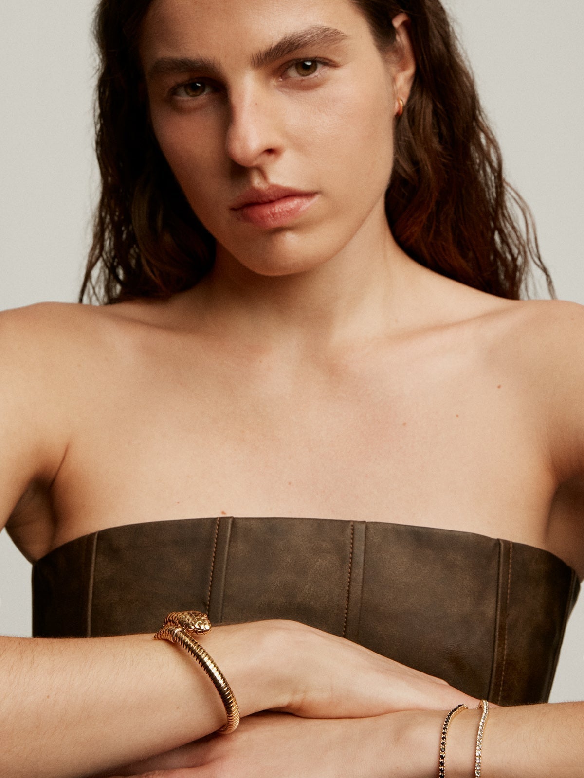 Rigid bracelet in 925 silver plated in 18K yellow gold in the shape of a snake