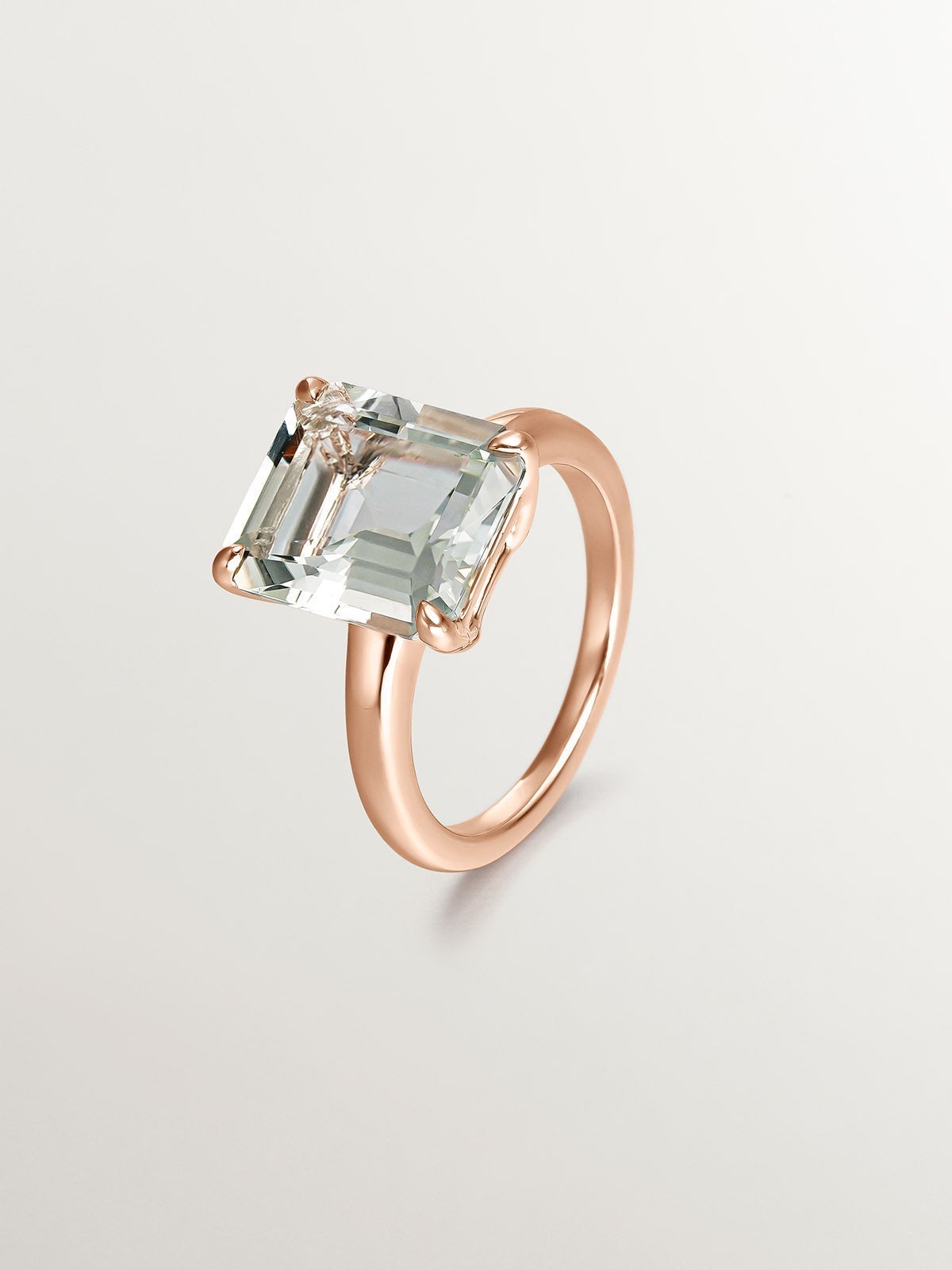 18K rose gold plated 925 silver ring with green quartz
