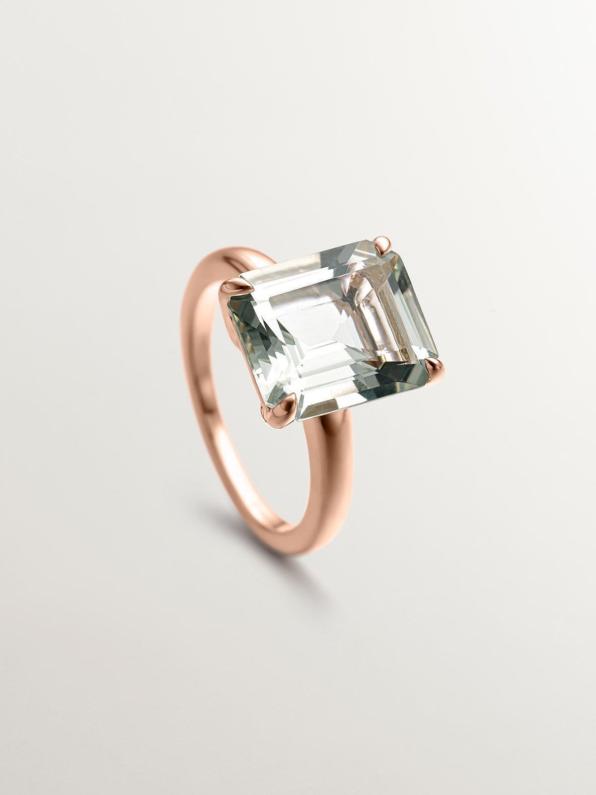 18K rose gold plated 925 silver ring with green quartz