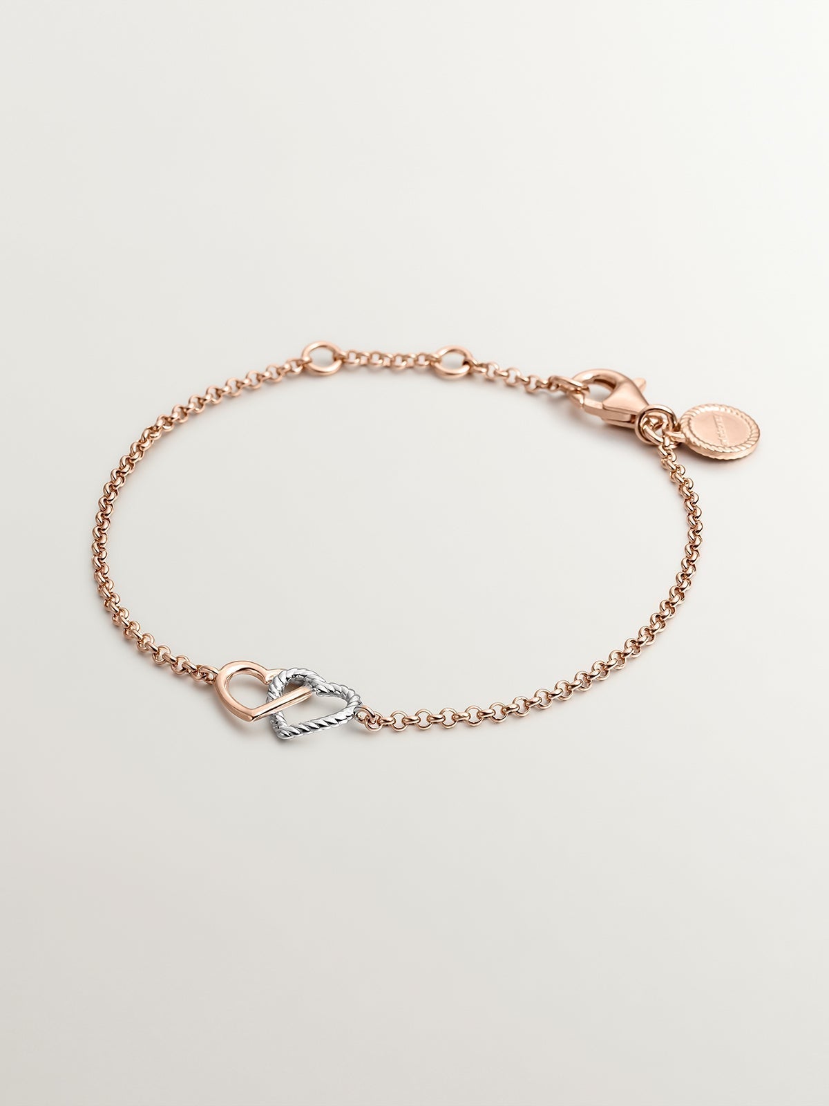 925 Silver bracelet and 925 silver bathed in 18K rose gold with a heart