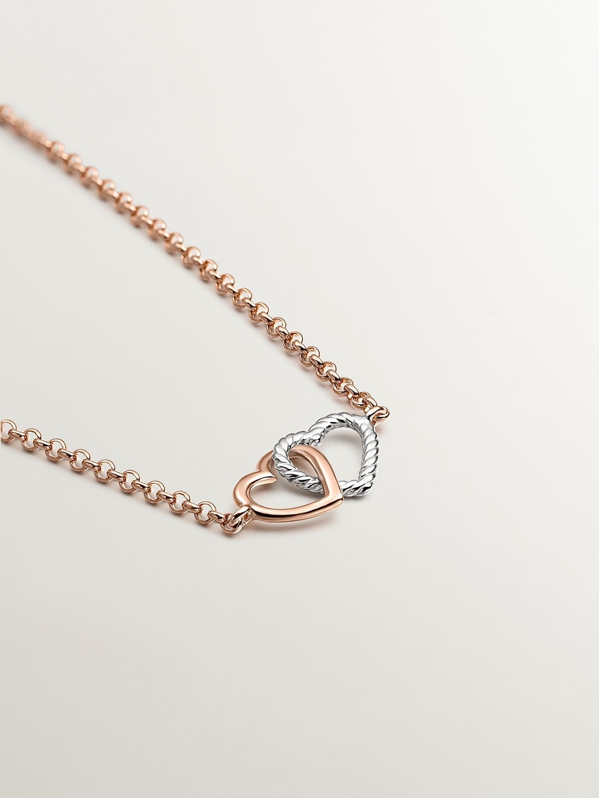 925 Silver bracelet and 925 silver bathed in 18K rose gold with a heart