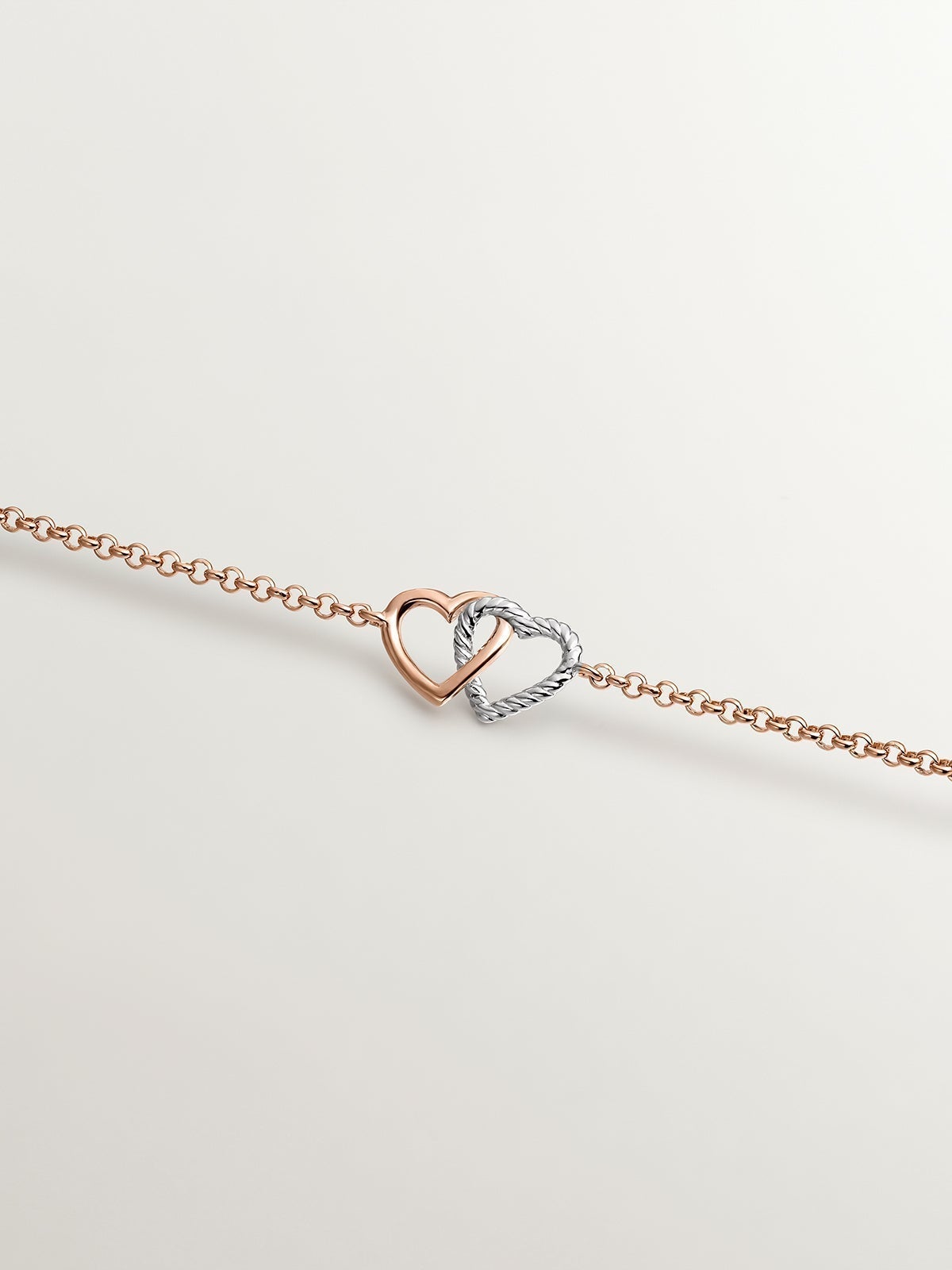 925 Silver bracelet and 925 silver bathed in 18K rose gold with a heart