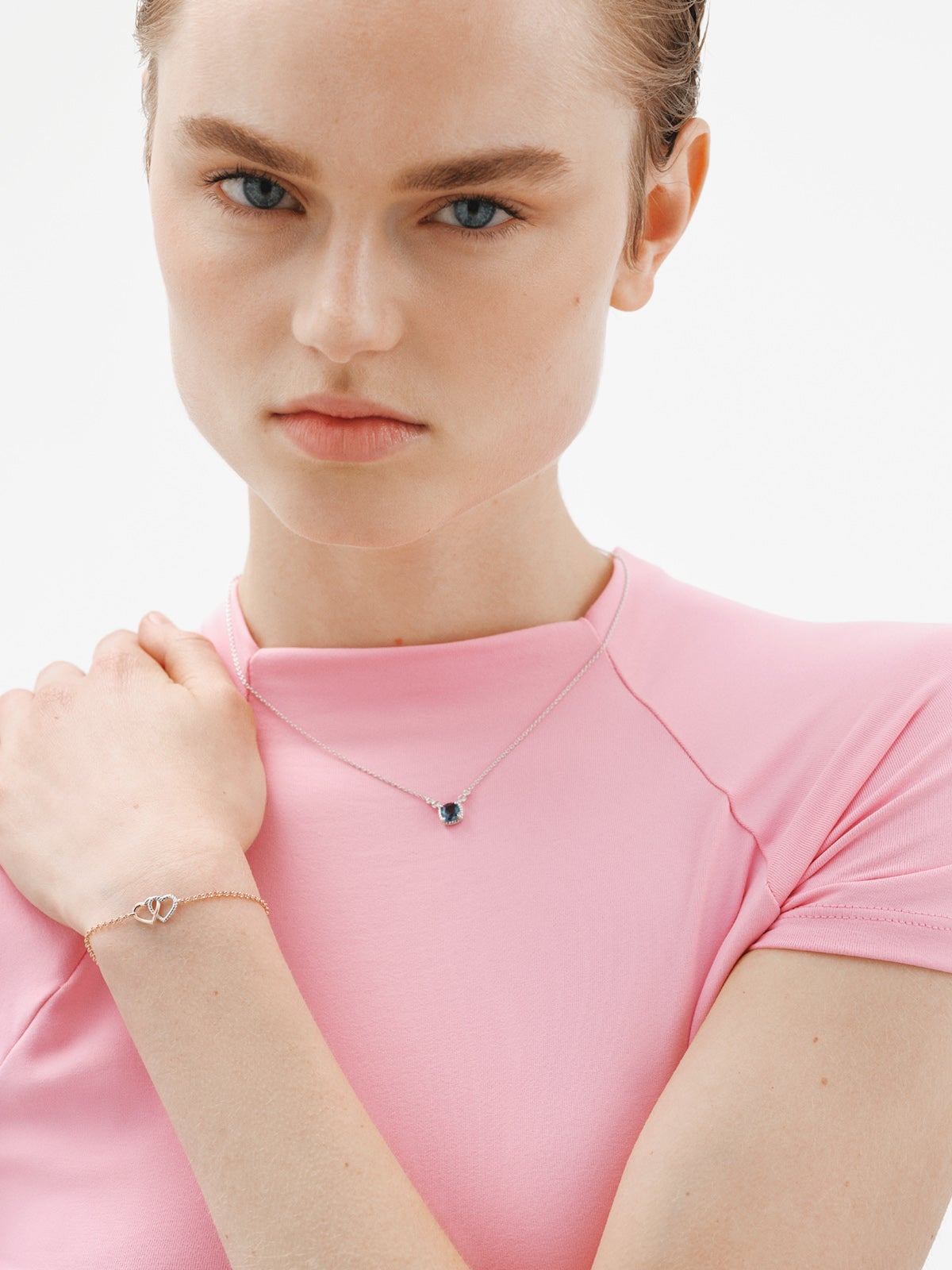 925 Silver bracelet and 925 silver bathed in 18K rose gold with a heart