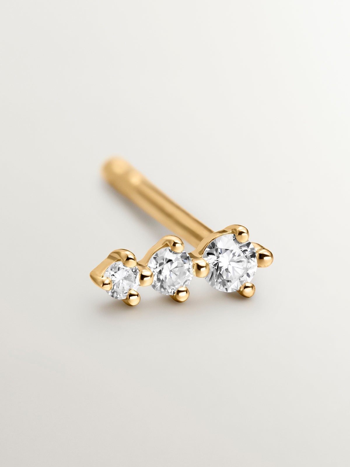 18K yellow gold triple diamond single earring