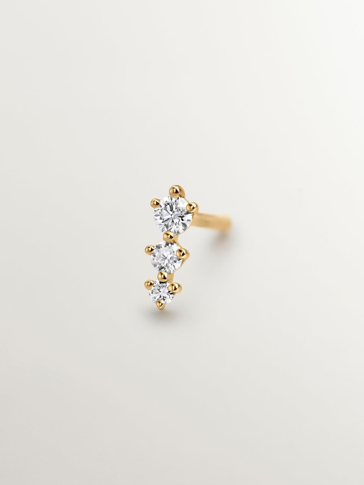 18K yellow gold triple diamond single earring