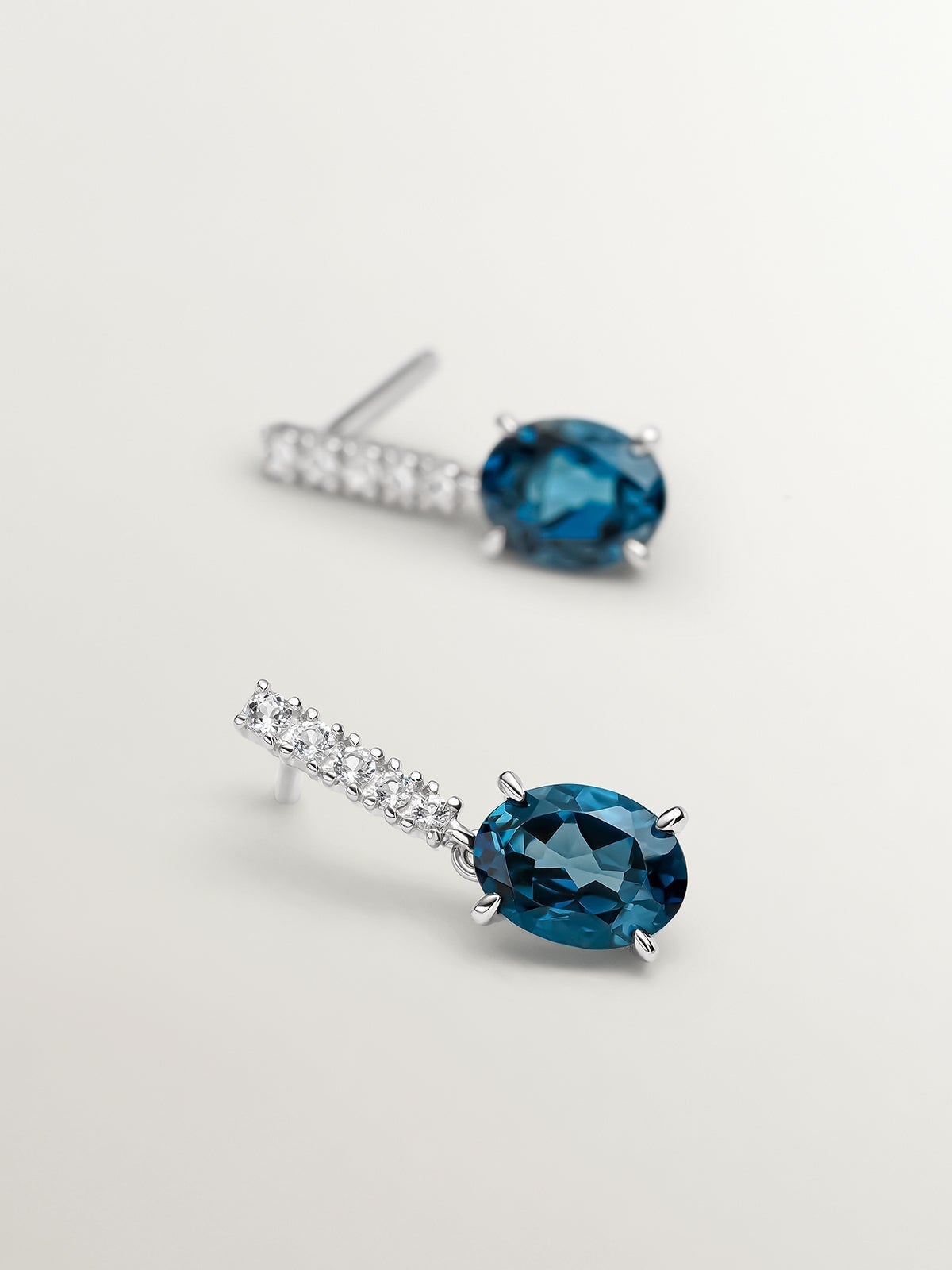 925 Silver Earrings with White and London Blue Topaz