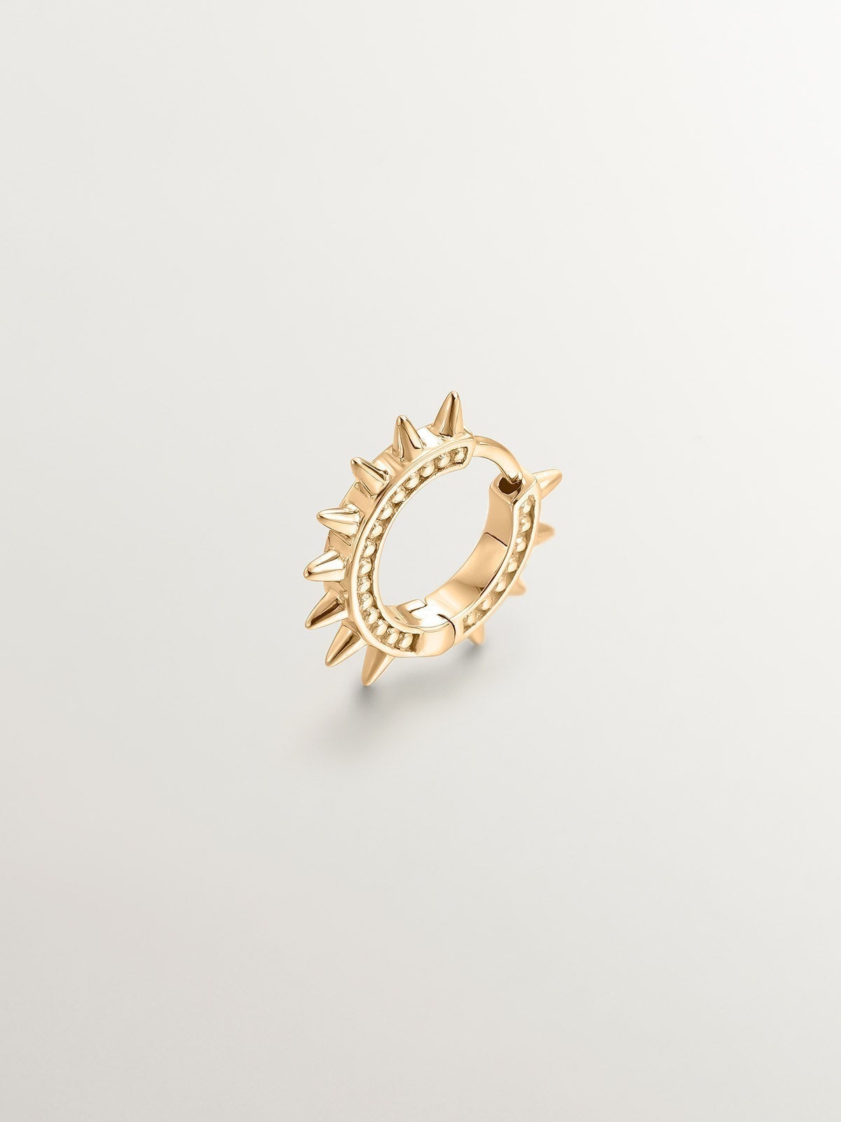 Single 9K yellow gold hoop earring with spikes and spheres