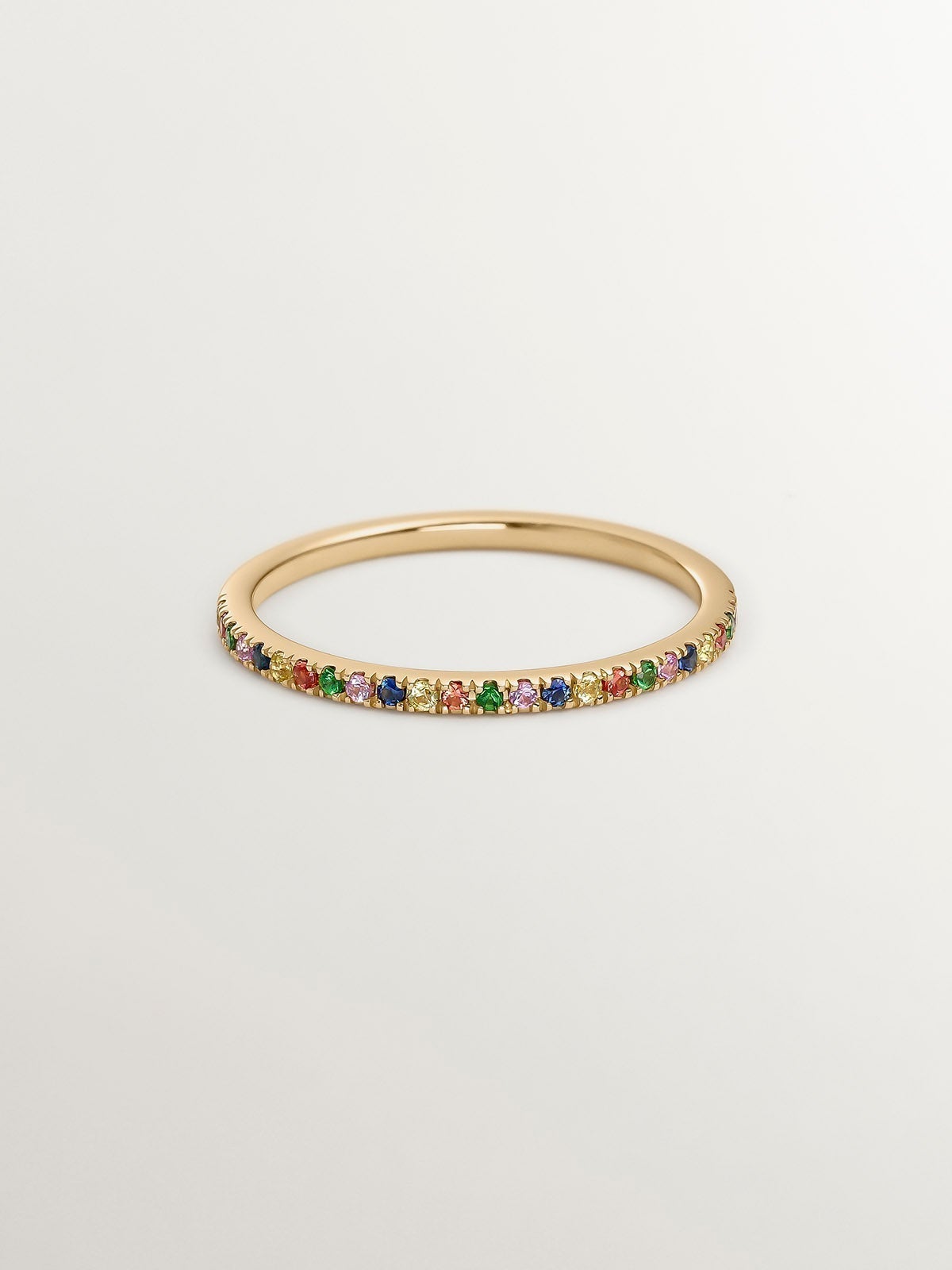9K Yellow Gold Ring with Tsavorites and Multicolor Sapphires