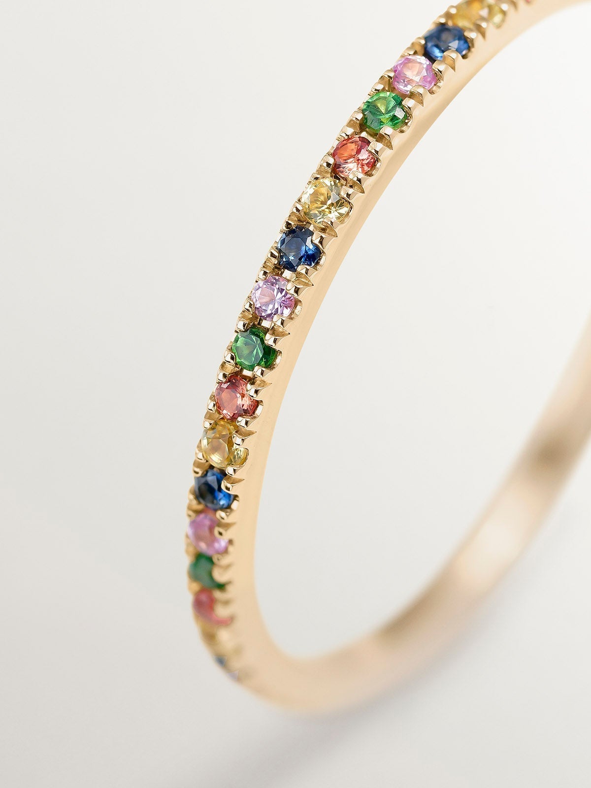 9K Yellow Gold Ring with Tsavorites and Multicolor Sapphires