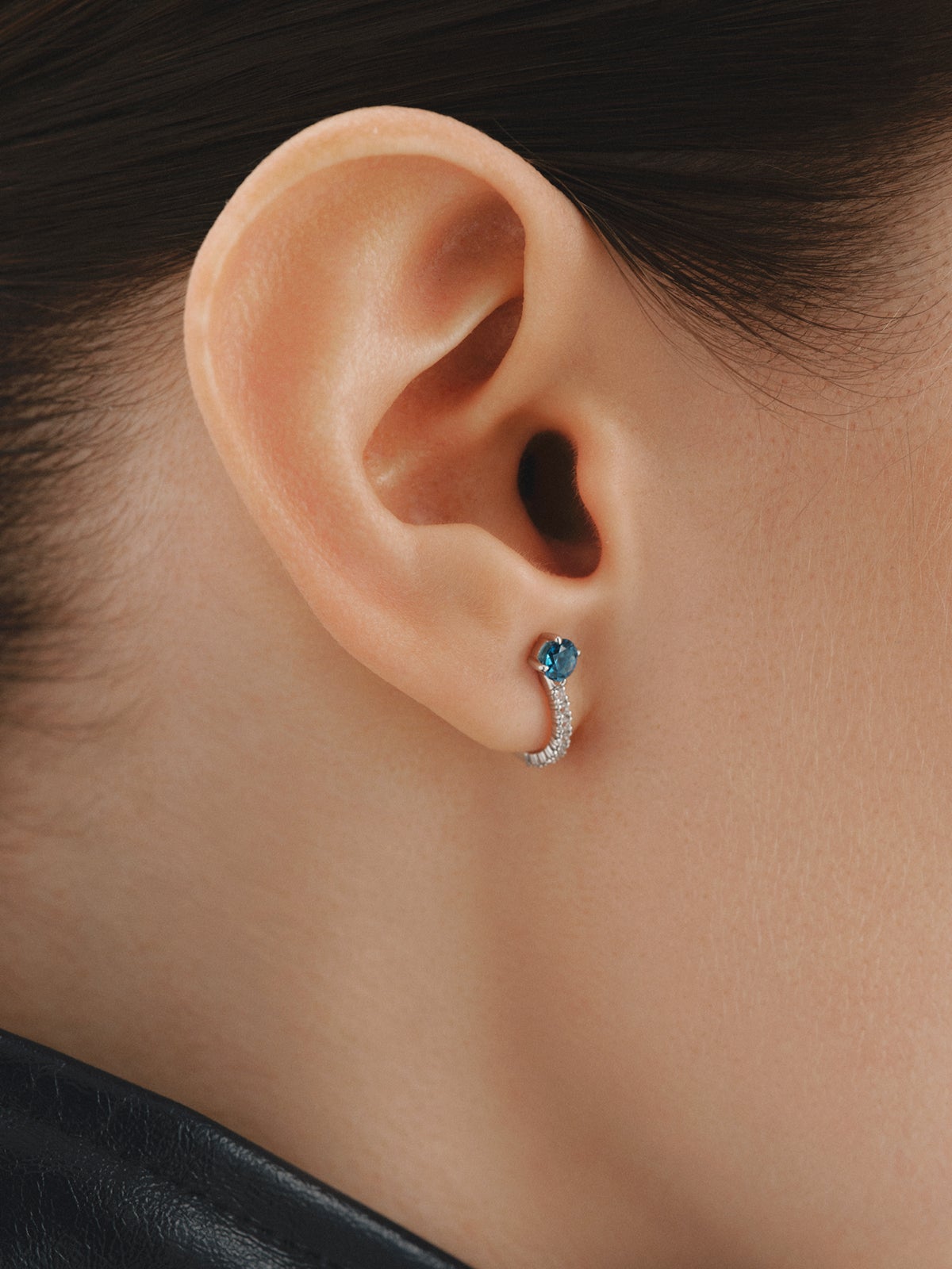 925 Silver hoop earrings with blue and white topaz.