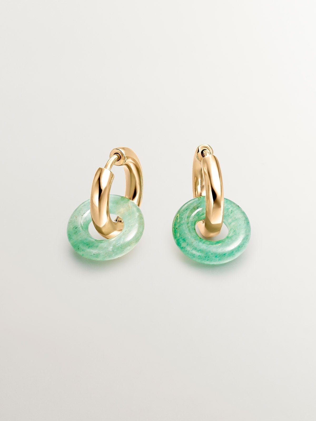 Small hoop earrings made of 925 silver bathed in 18K yellow gold with green aventurine