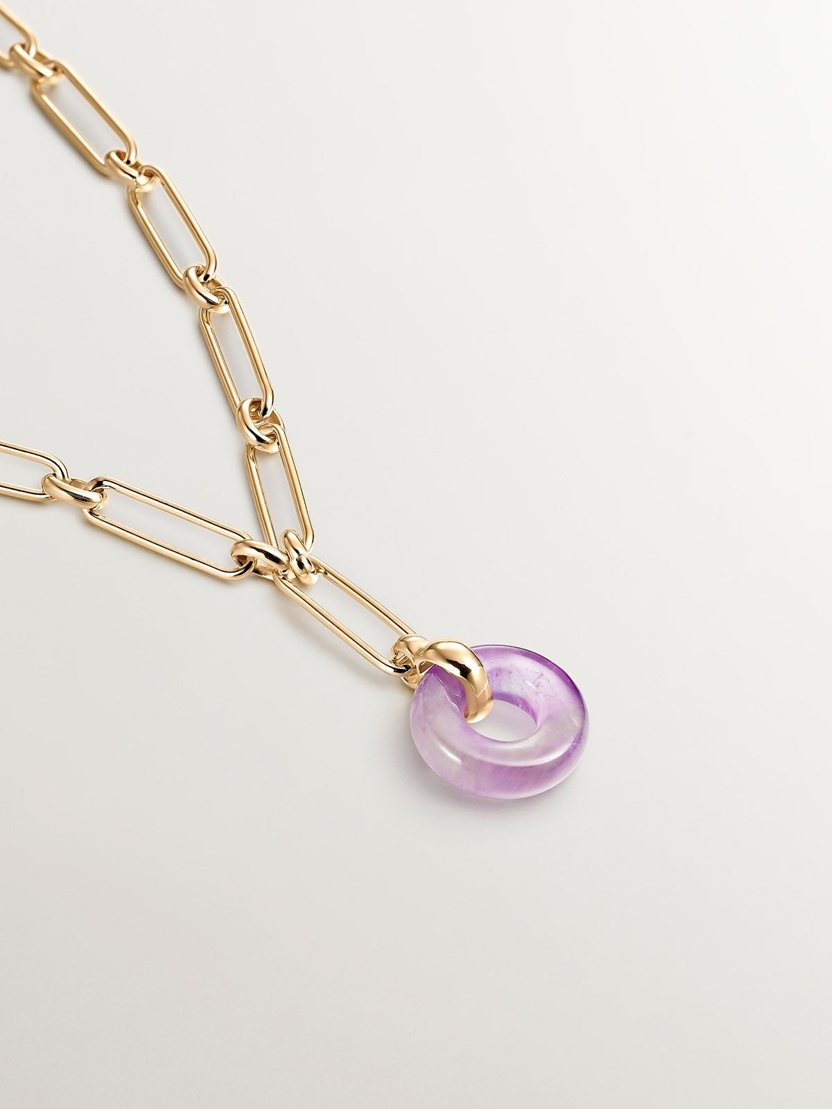 925 Silver link bracelet bathed in 18K yellow gold with purple amethyst