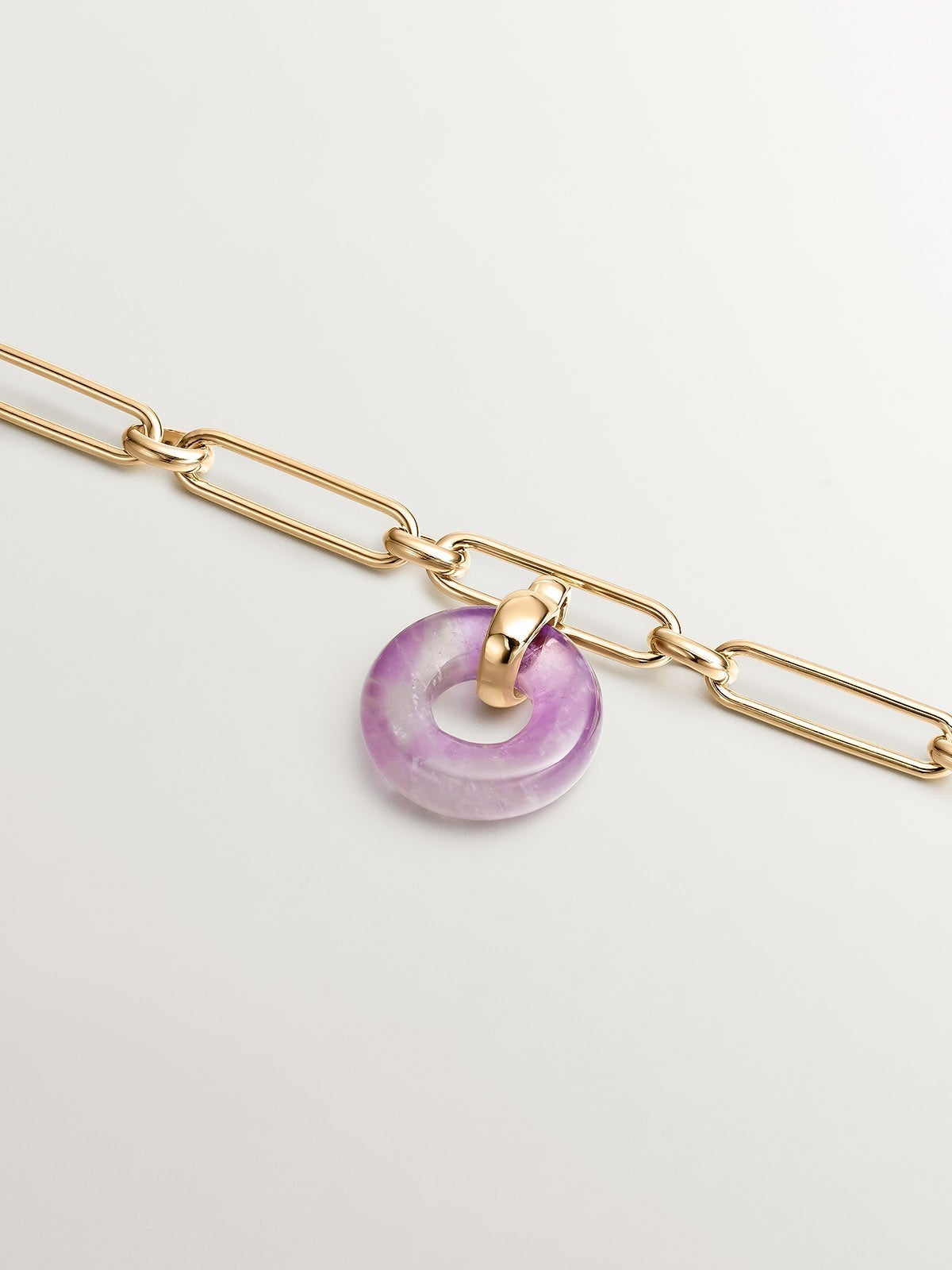 925 Silver link bracelet bathed in 18K yellow gold with purple amethyst