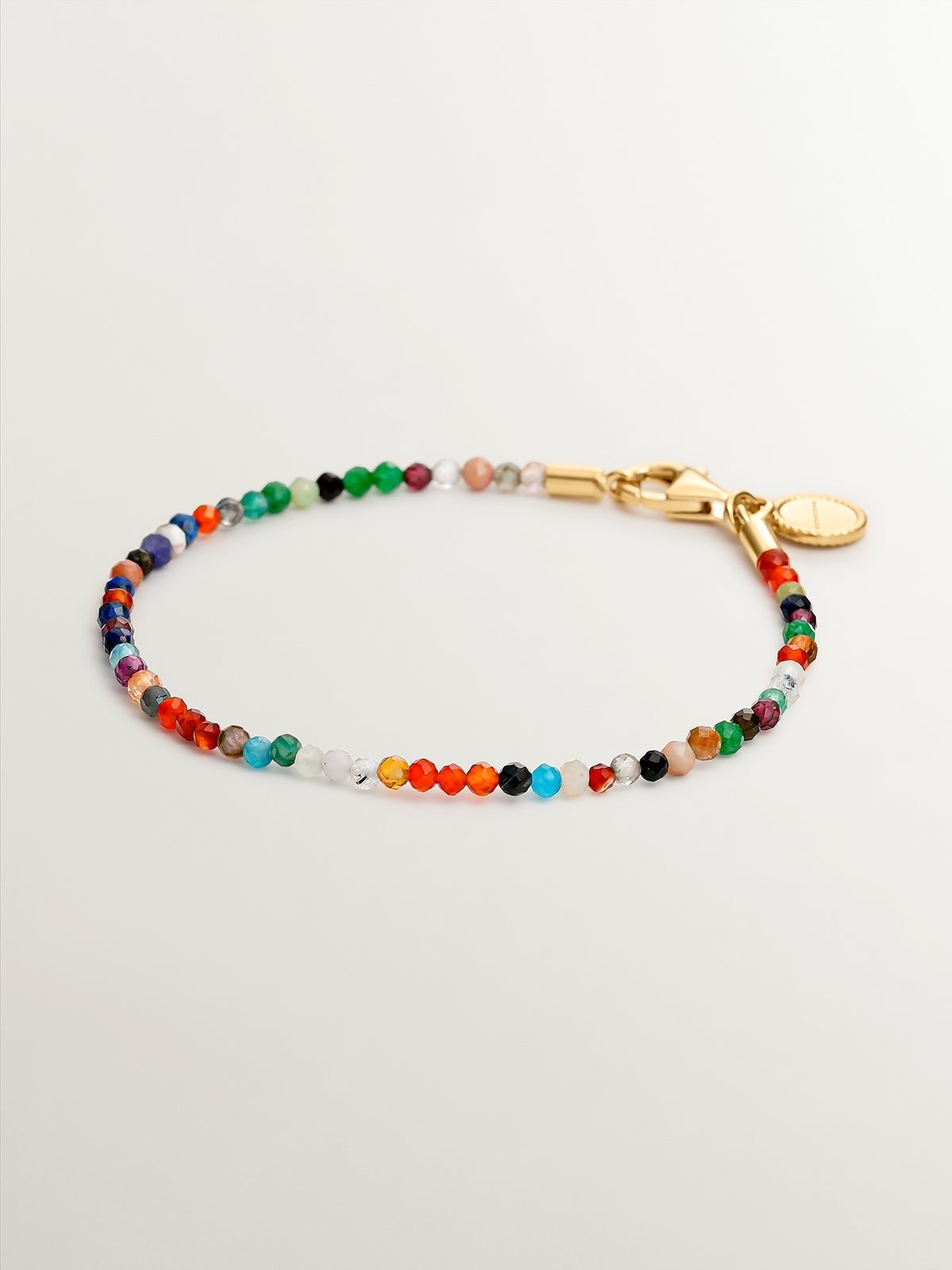 Pulsera de plata 925 bañada en oro amarillo de 18K con bolitas de piedras preciosas multicolor