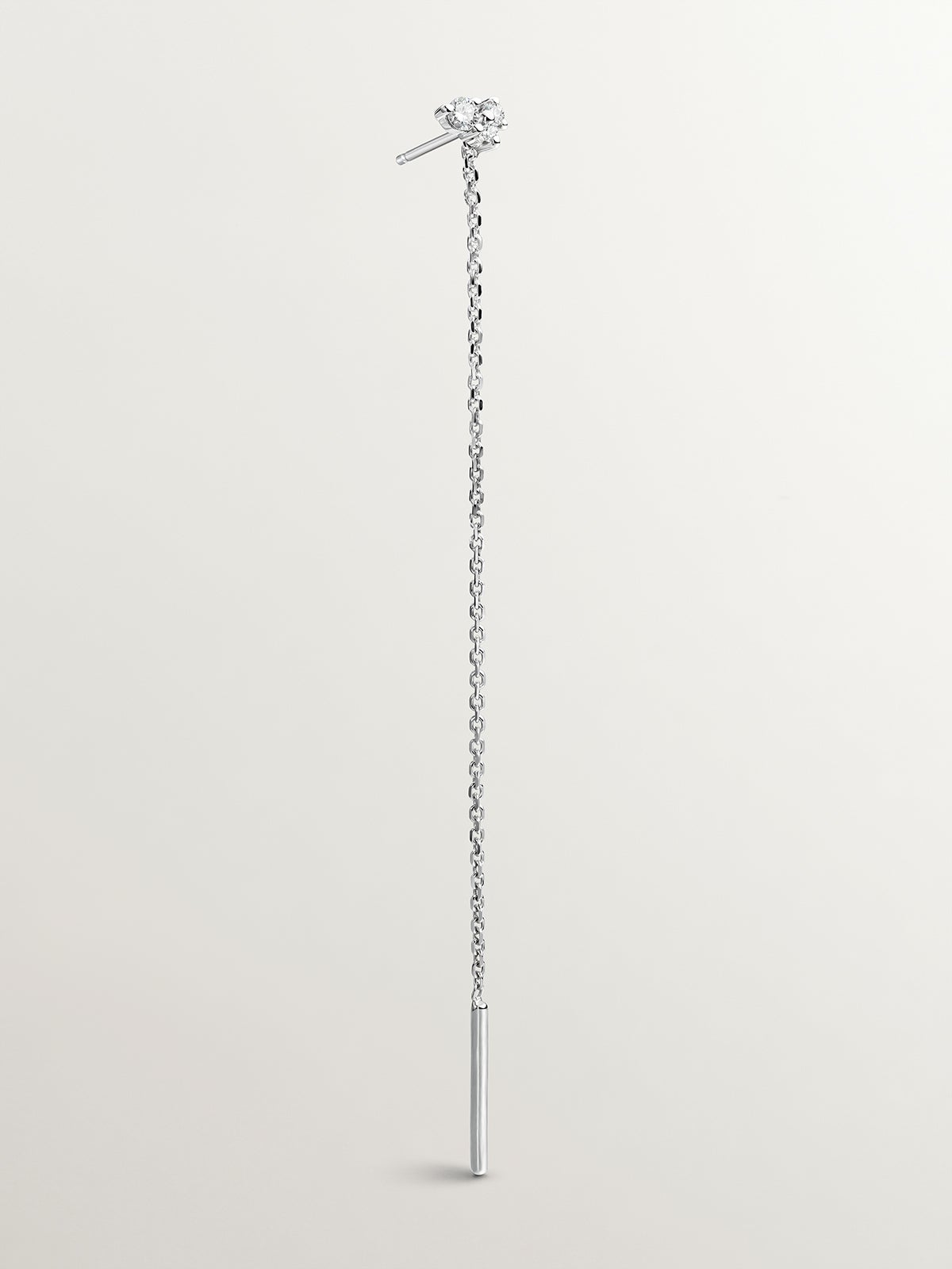 18K white gold single earring with chain and diamonds