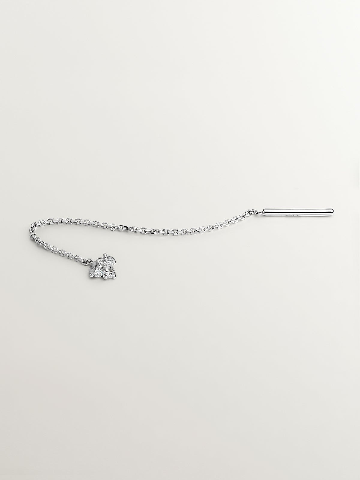 18K white gold single earring with chain and diamonds