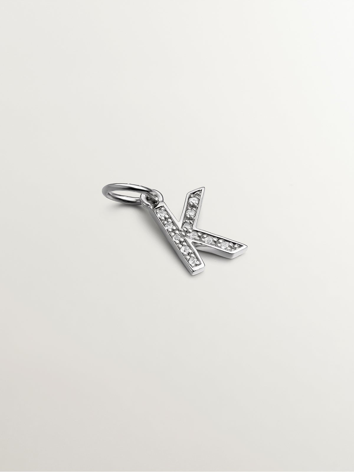 925 Silver Charm with White Topaz Initial K