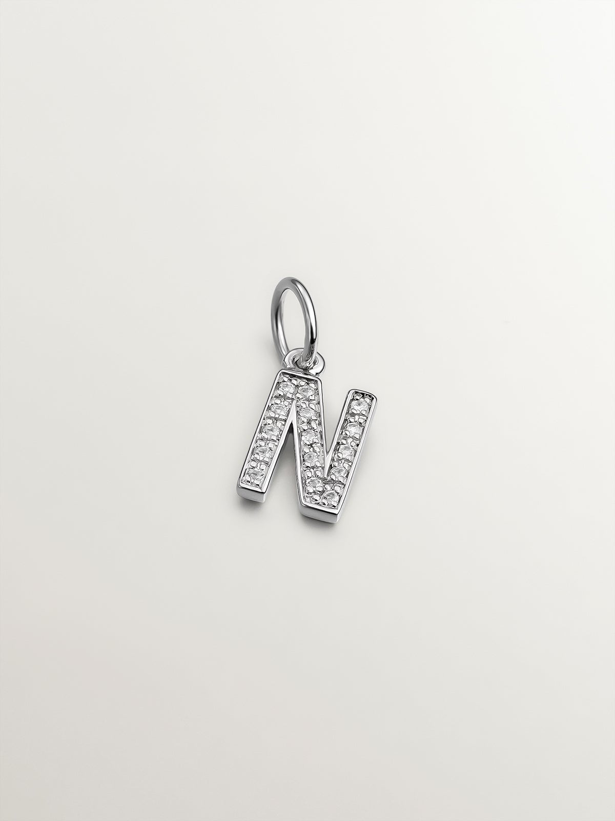 925 Silver Charm with White Topaz Initial N