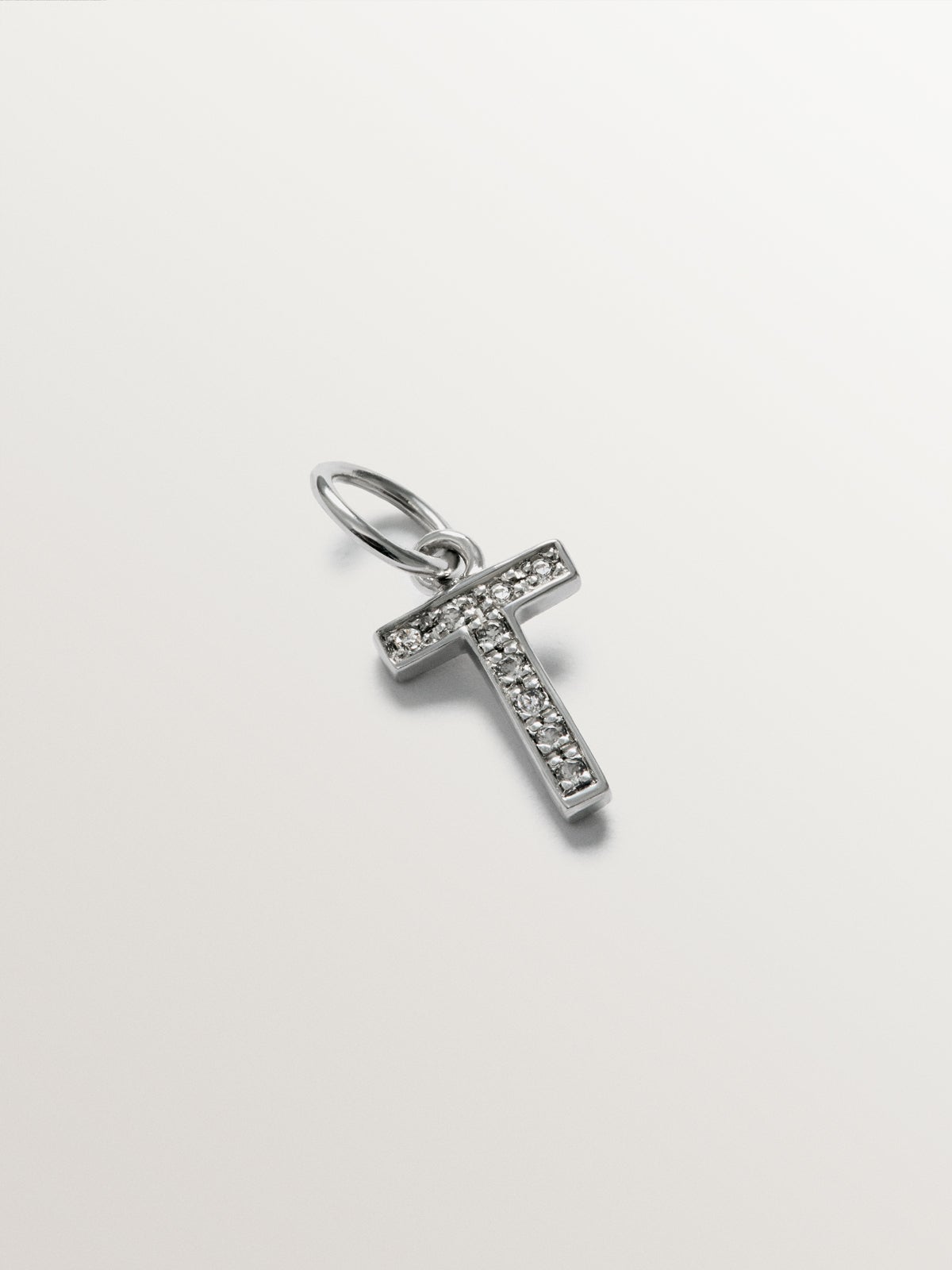 925 Silver Charm with white topaz initial T