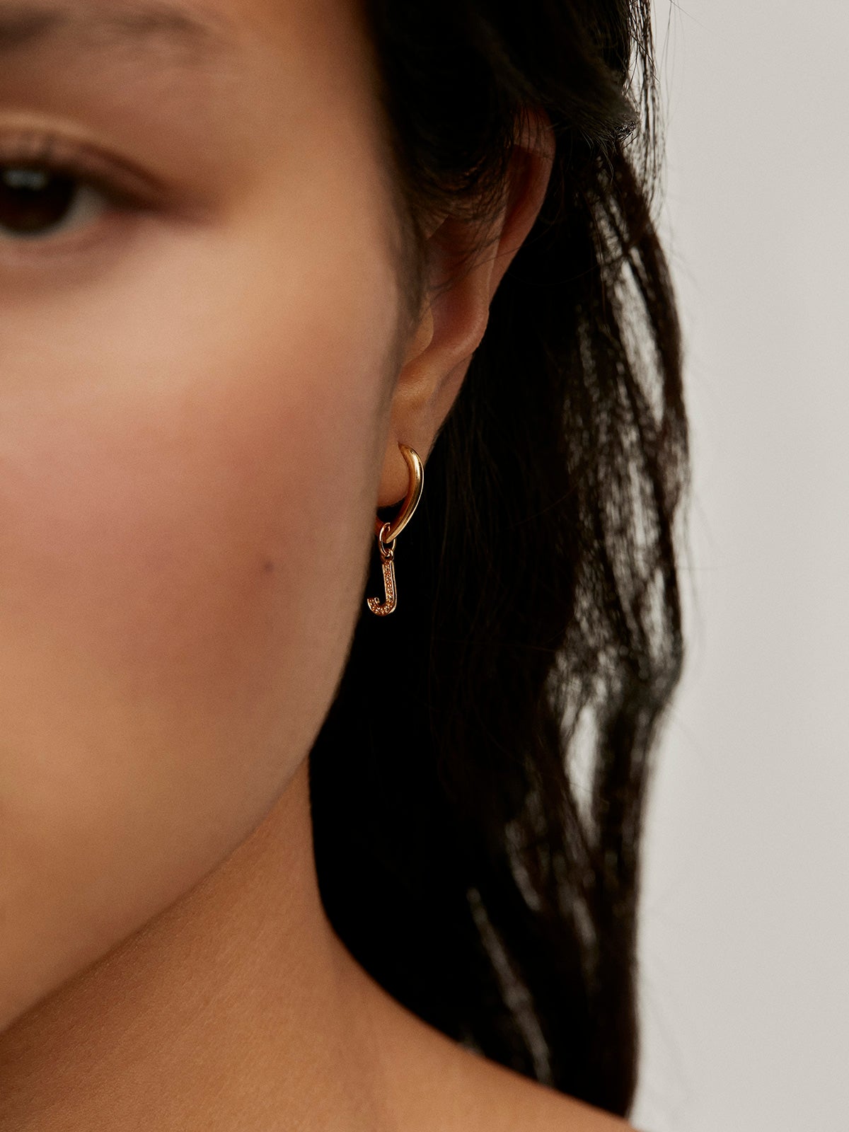 925 Sterling Silver Charm, 18K Yellow Gold Plated with White Topaz Initial J.