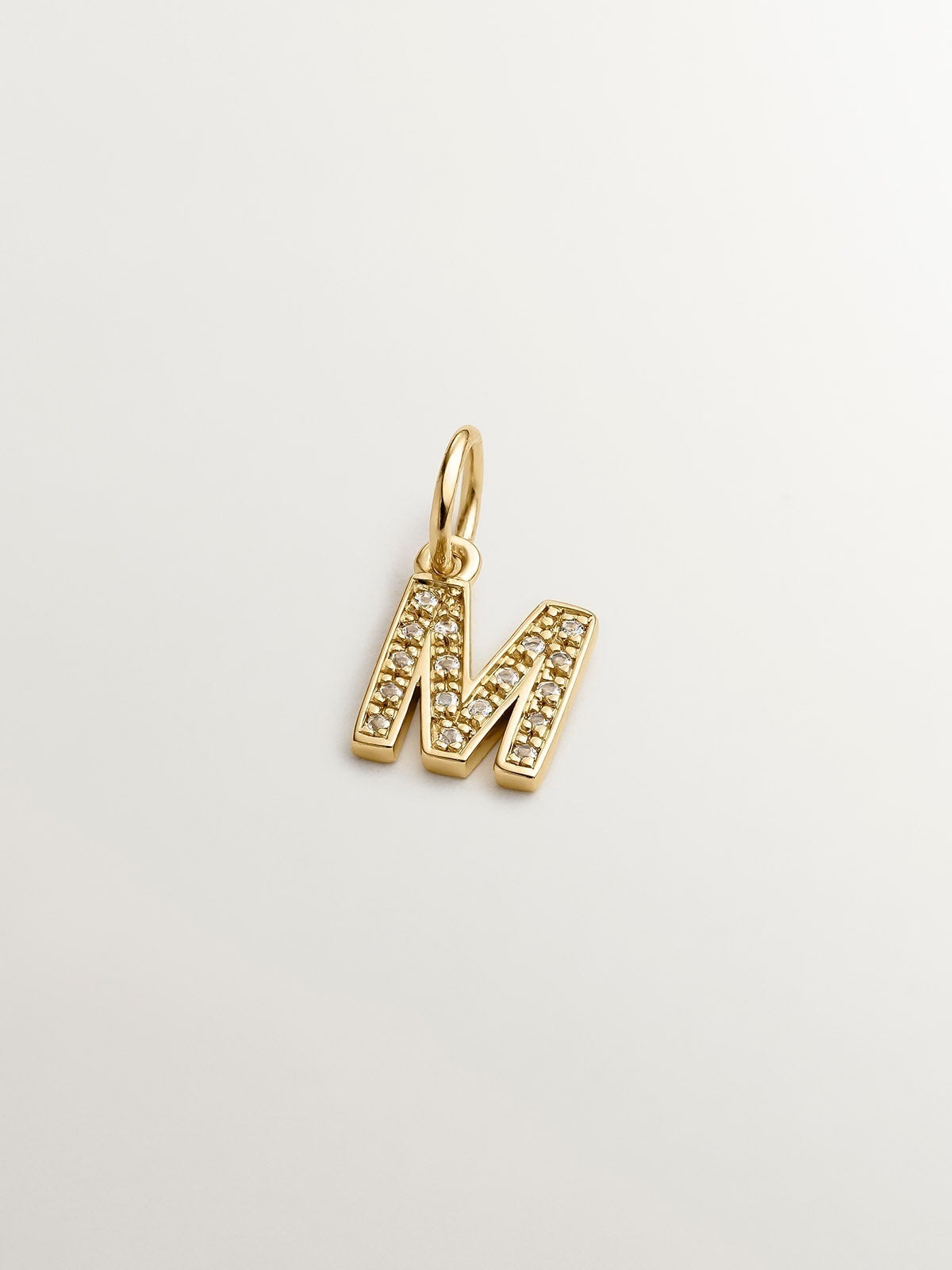 18K Yellow Gold Plated 925 Sterling Silver Charm with White Topaz 'M' Initial