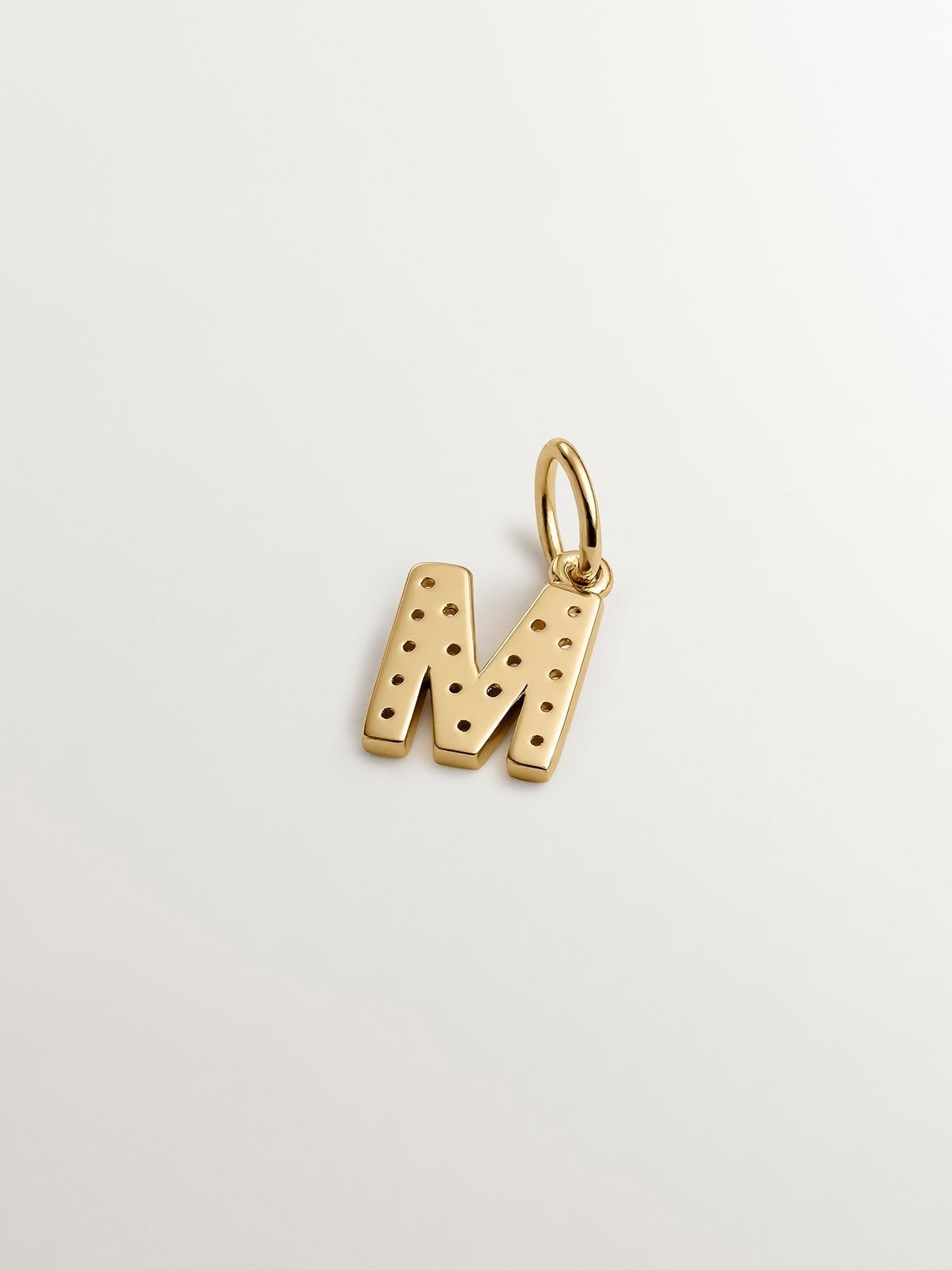 18K Yellow Gold Plated 925 Sterling Silver Charm with White Topaz 'M' Initial