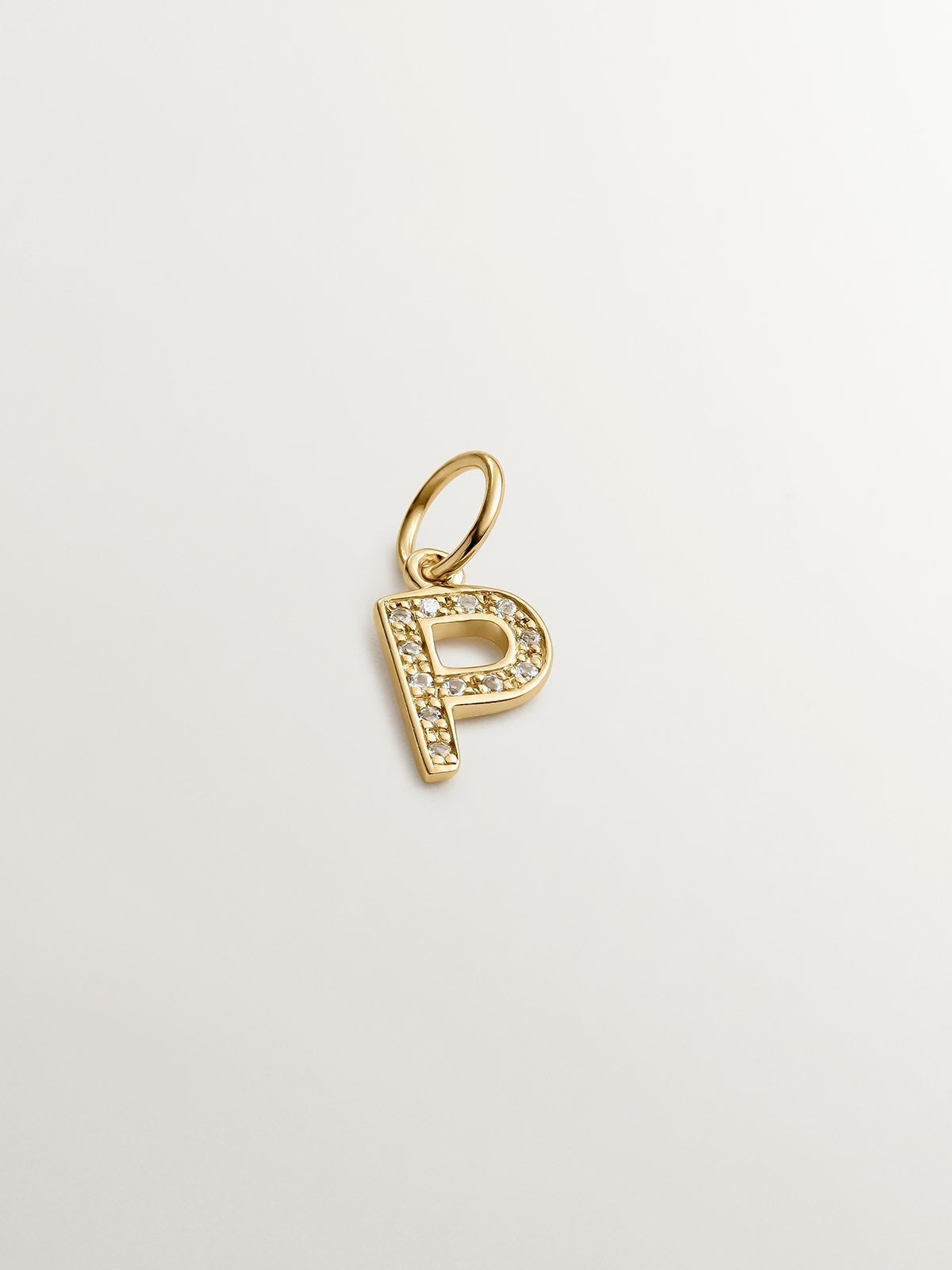 18K Yellow Gold Plated 925 Silver Charm with White Topaz, Initial P